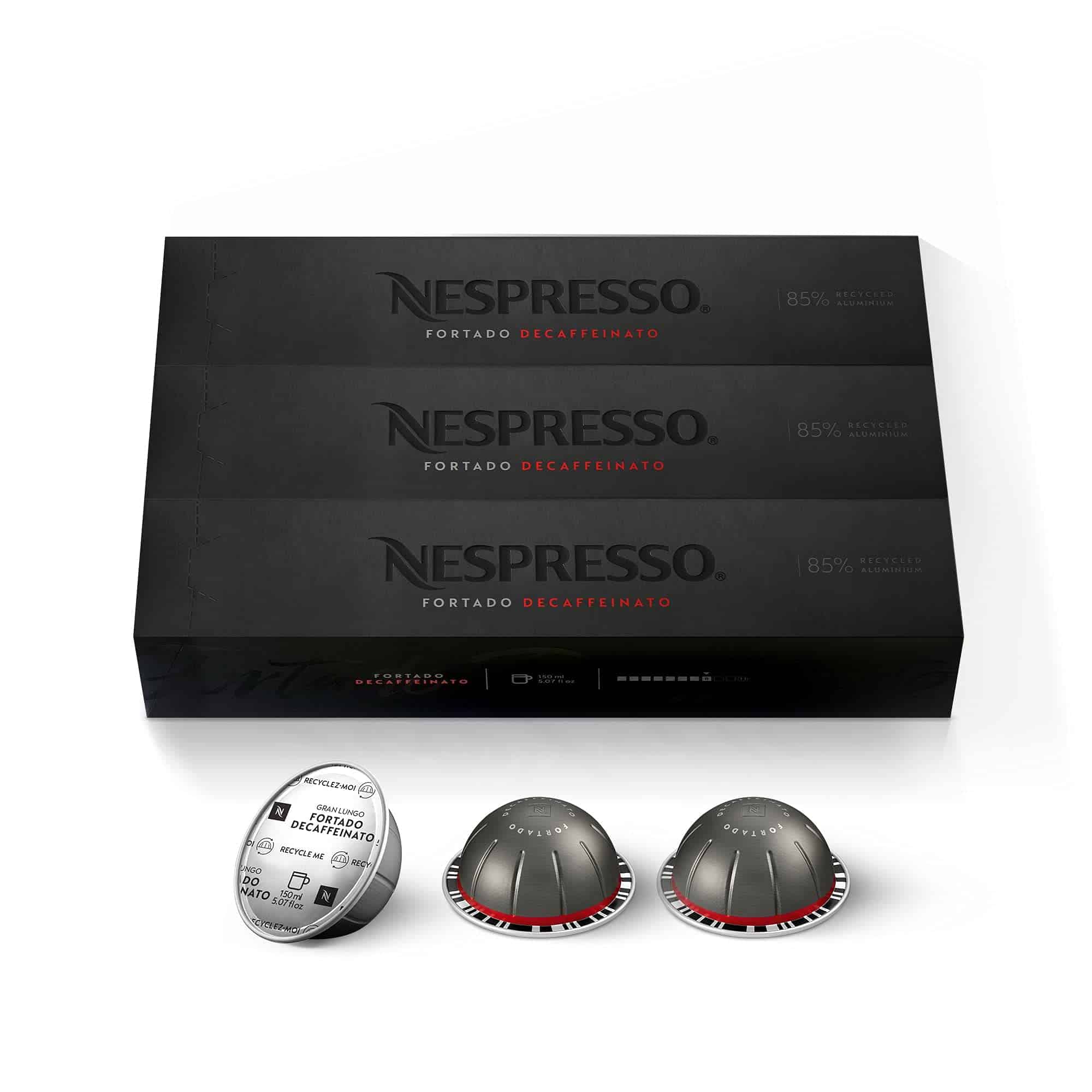 Nespresso Vertuo Fortado Decaffeinato, Gran Lungo, Unflavored, 30 Count