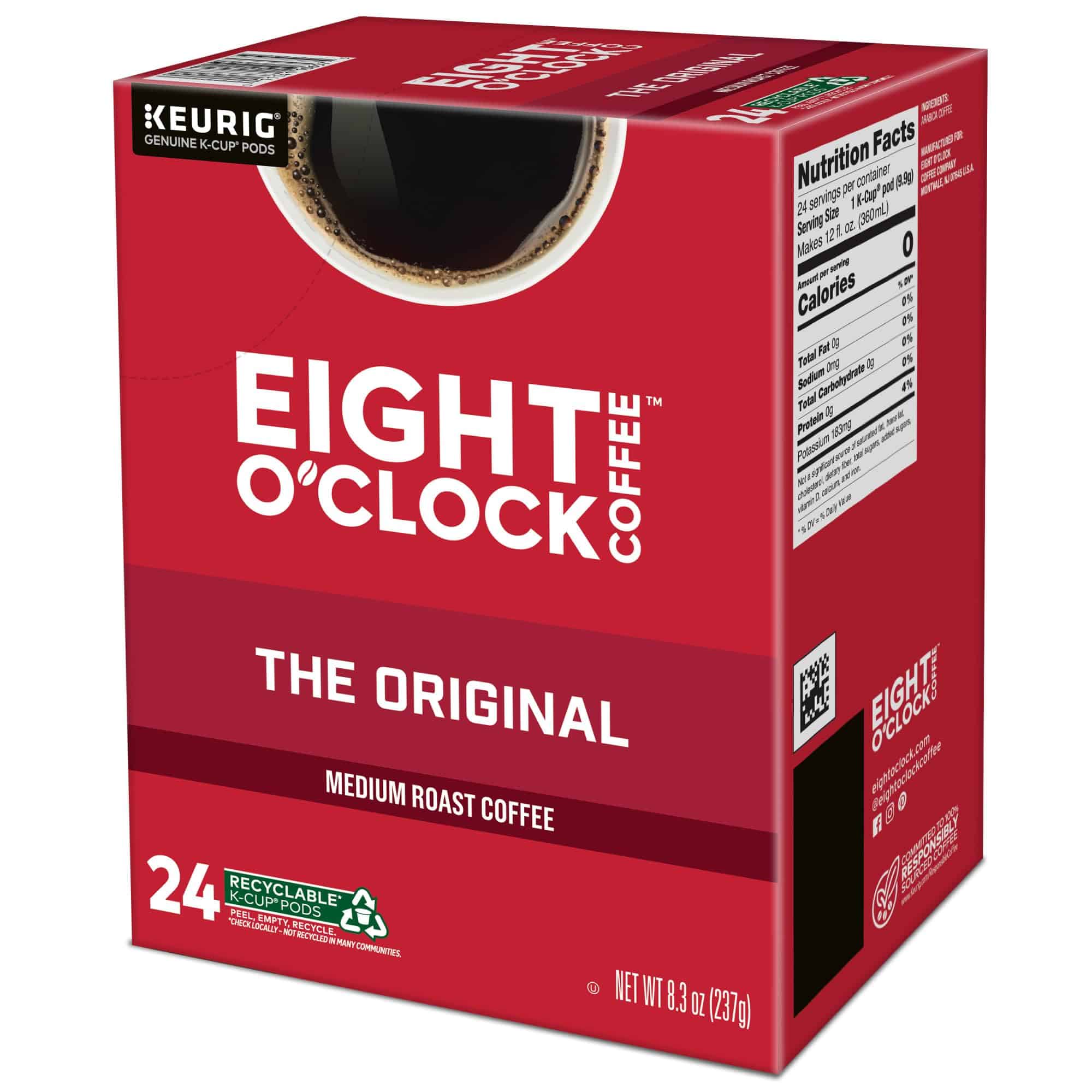 Eight O'Clock Coffee The Original Keurig Single-Serve K-Cup Pods, Medium Roast Coffee, 96 Count (4 Packs of 24)