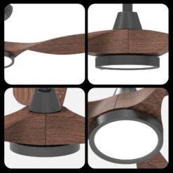 Roomratv Ceiling Fans with Lights and Remote, 52 Inch Large Airflow Indoor Ceiling Fans, Dark Woodgrain