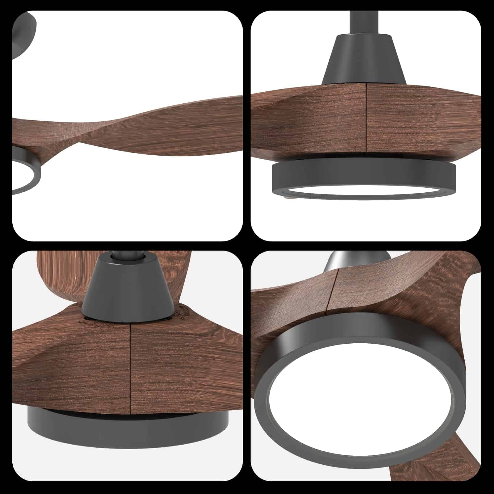 Roomratv Ceiling Fans with Lights and Remote, 52 Inch Large Airflow Indoor Ceiling Fans, Dark Woodgrain