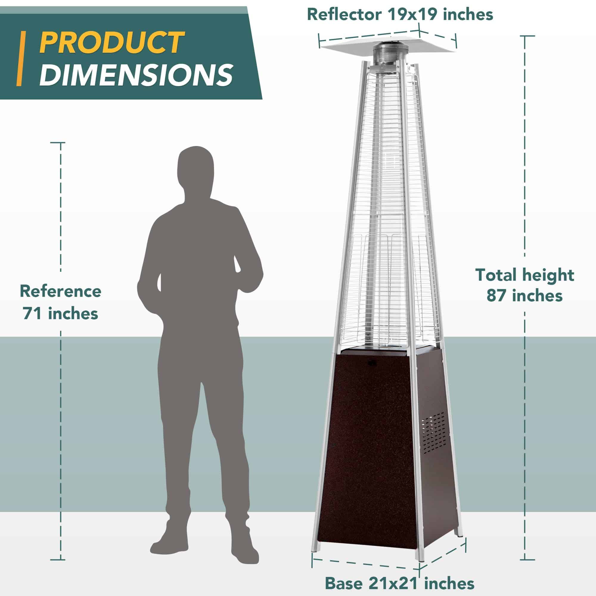 Pamapic Patio Heater, 48,000 BTU Pyramid Flame Outdoor Heater with Cover
