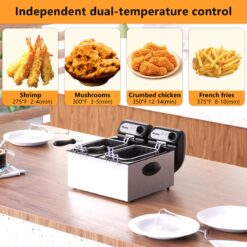 Vexon 3000W Electric Commercial Deep Fryer With Baskets & Lids, 2x3L Stainless Steel Double Deep Fryer