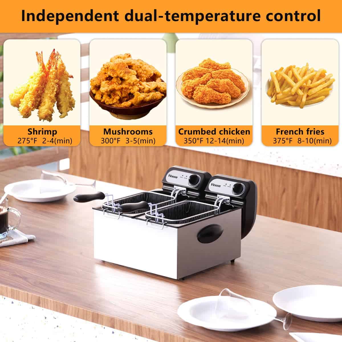Vexon 3000W Electric Commercial Deep Fryer With Baskets & Lids, 2x3L Stainless Steel Double Deep Fryer