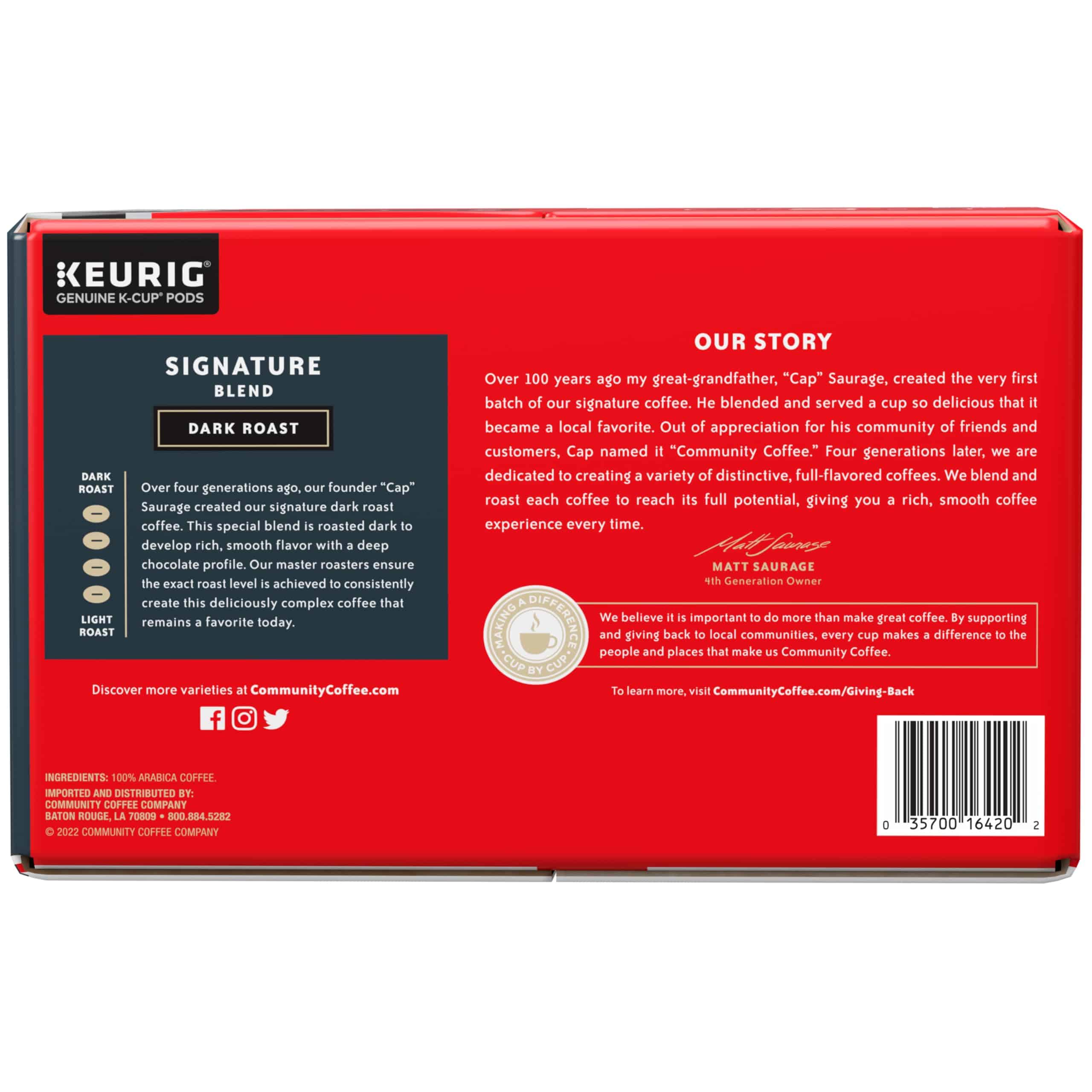 Community Coffee Signature Blend 72 Count Coffee Pods, Dark Roast, Compatible with Keurig 2.0 K-Cup Brewers, Box of 72 Pods