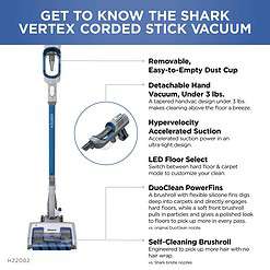 Shark HZ2002 Vertex Ultralight Corded Stick DuoClean PowerFins & Self-Cleaning Brushroll, Cobalt Blue