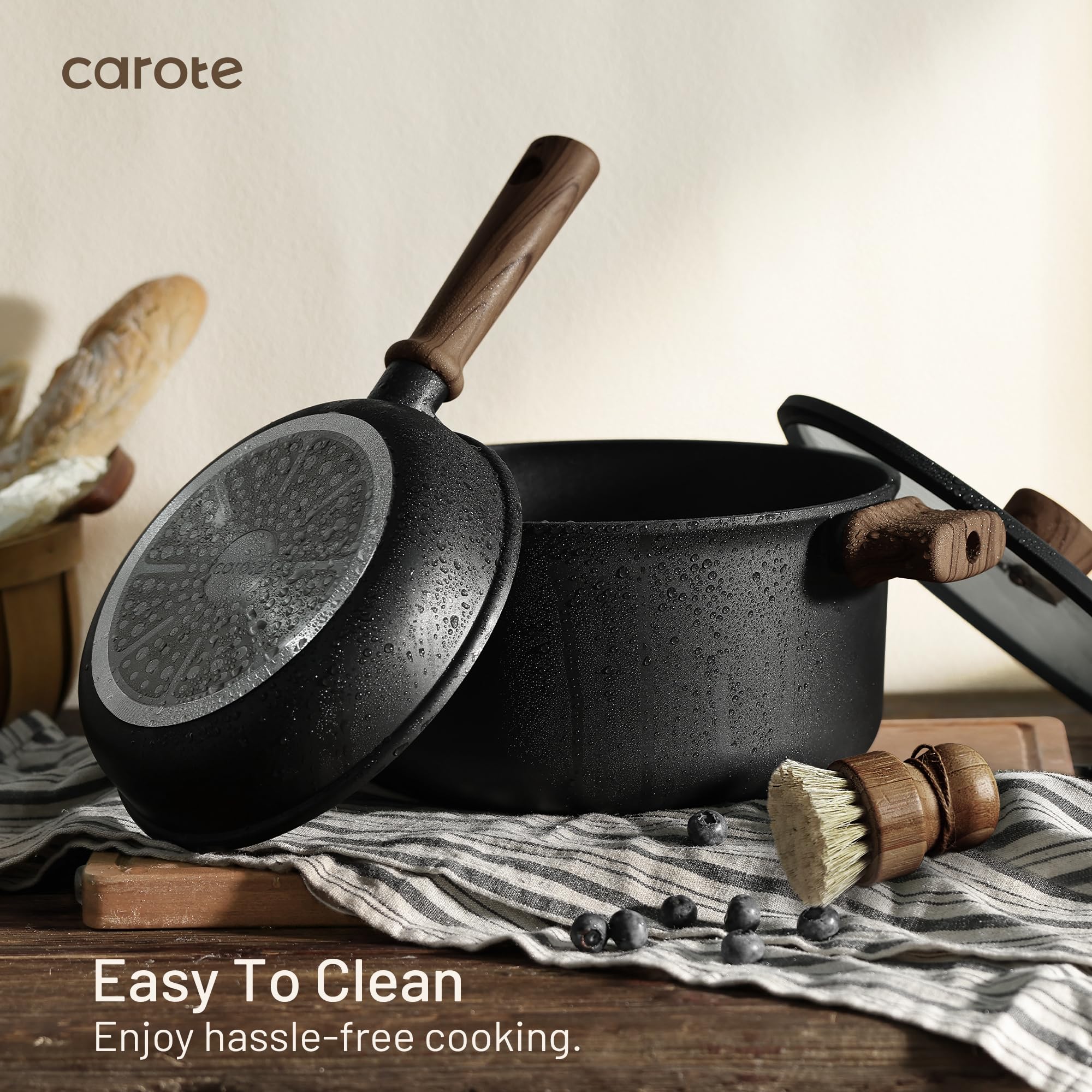 CAROTE 16pcs Pots and Pans Set Non Stick, Nonstick Kitchen Cookware Sets, Black