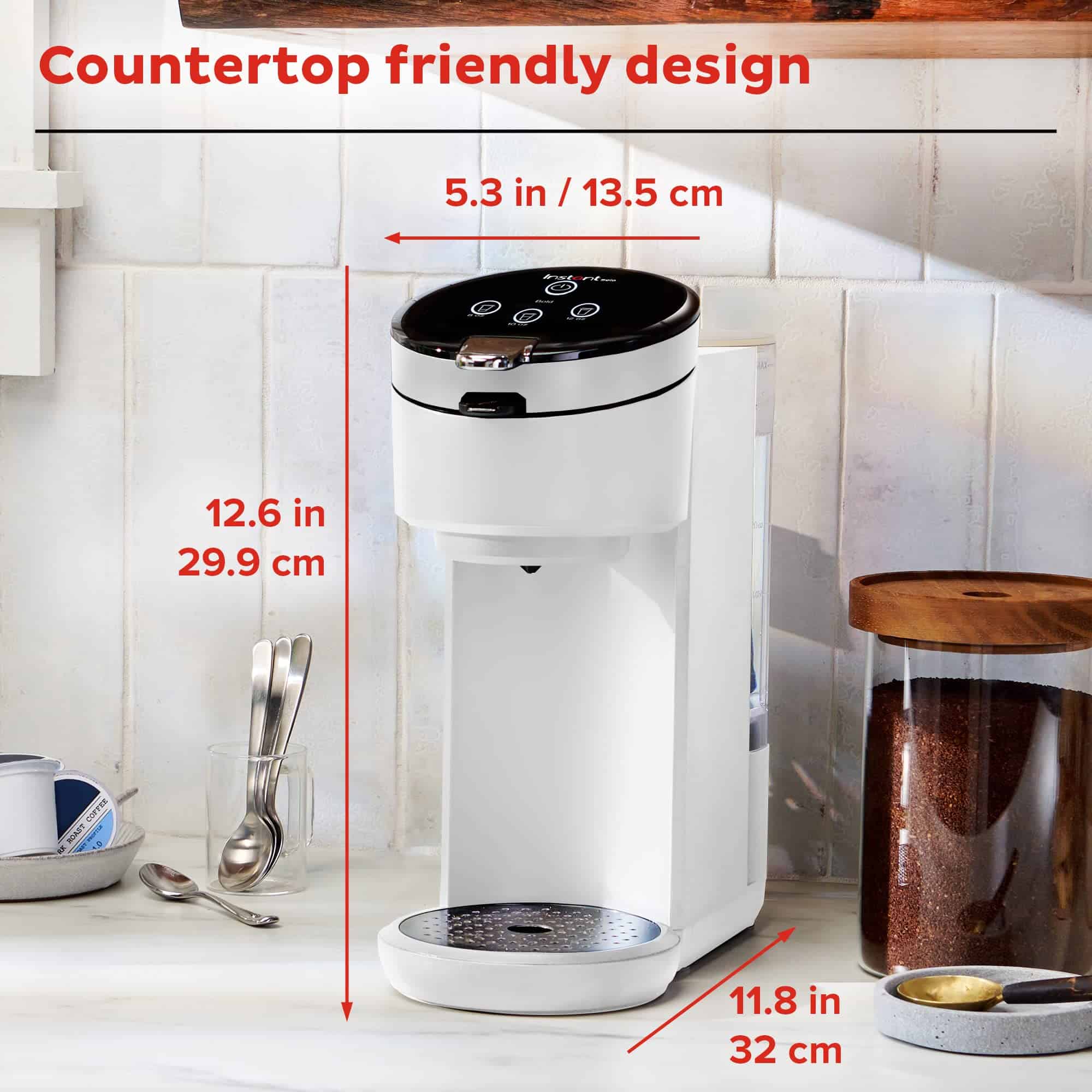 Instant Pot K-Cup Pod Compatible Single Serve Coffee Maker with Reusable Pod and Bold Setting, 8-12oz, 40oz Reservoir, White