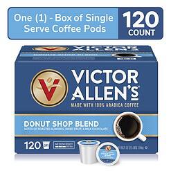 Victor Allen's Coffee Donut Shop Blend, Medium Roast, 120 Count, Single Serve Coffee Pods for Keurig K-Cup Brewers