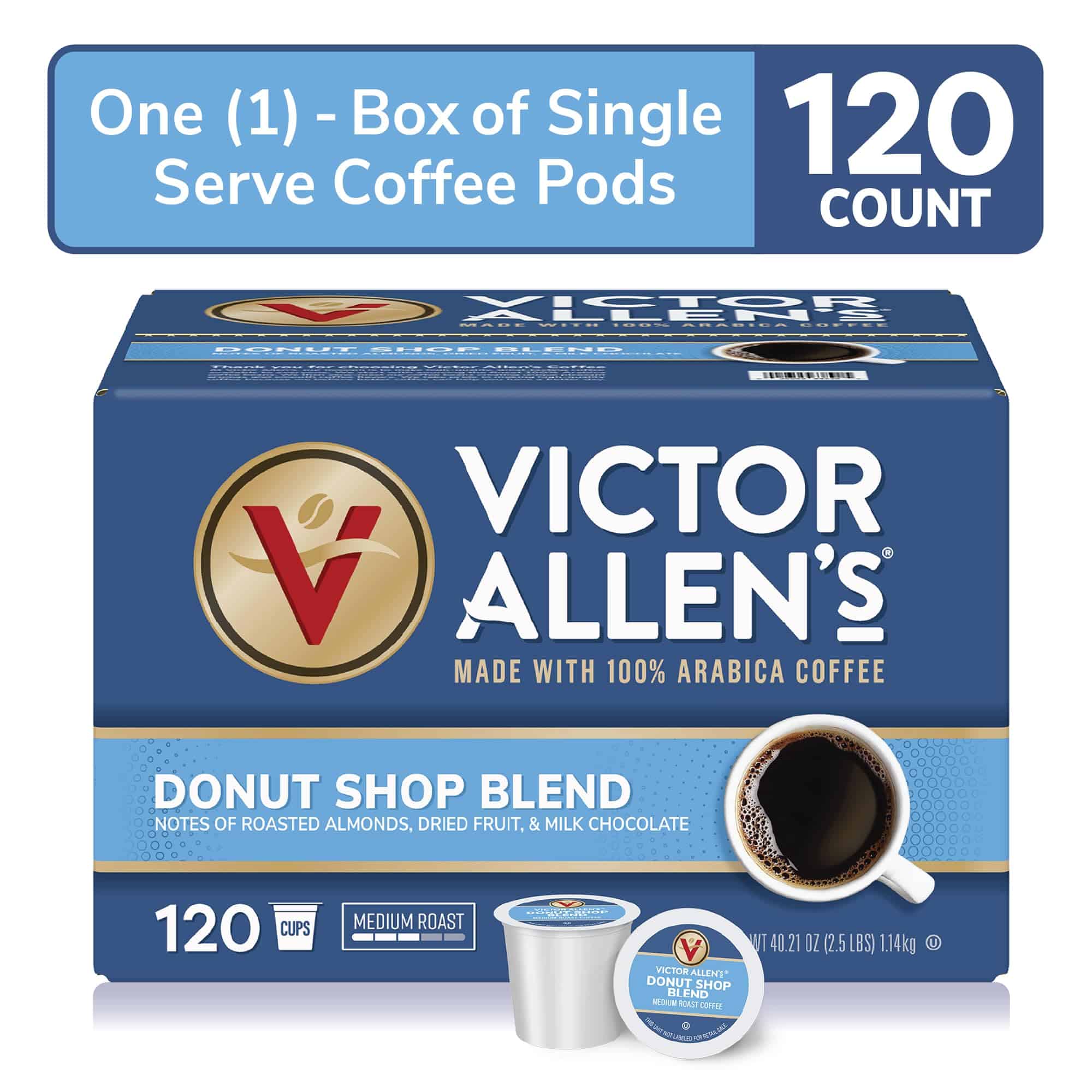 Victor Allen's Coffee Donut Shop Blend, Medium Roast, 120 Count, Single Serve Coffee Pods for Keurig K-Cup Brewers