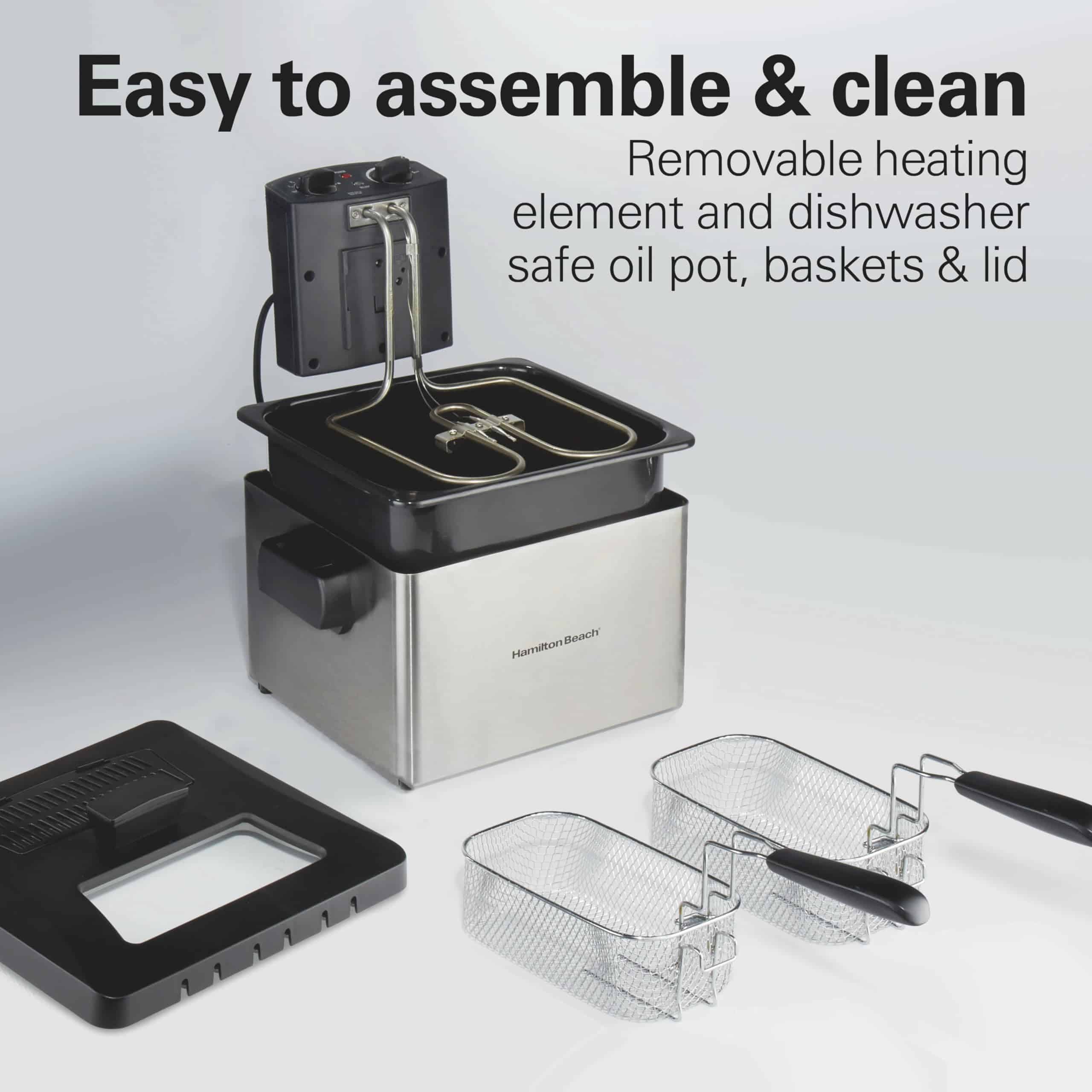 Hamilton Beach 35036 Deep Fryer with 2 Frying Baskets, 19 Cups / 4.5 Liters Oil Capacity,1800 Watts, Stainless Steel