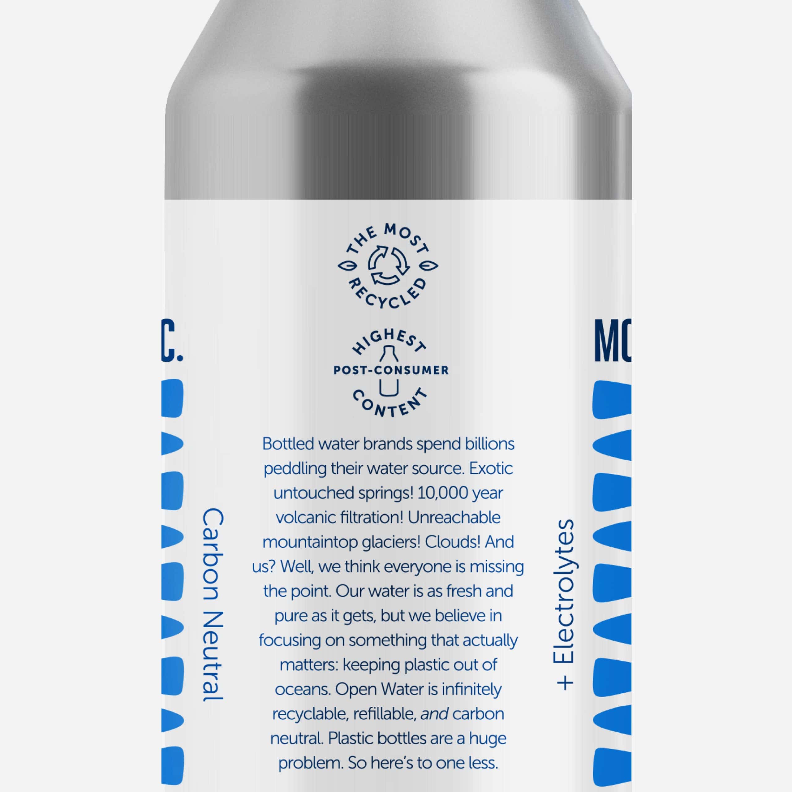 Open Water Still Bottled Water with Electrolytes in 16-oz Aluminum Bottles (6 Cases, 72 bottles - Still) | BPA-free and Eco friendly