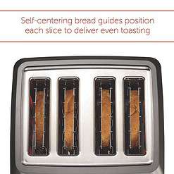 Wolf Gourmet 4-Slice Extra-Wide Slot Toaster with Shade Selector, Bagel and Defrost Settings, Red Knob, Stainless Steel