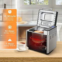 EUHOMY Bread Maker Machine 2LB Bread Maker for 3 Loaf Sizes & 3 Crust Colors, Gluten Free