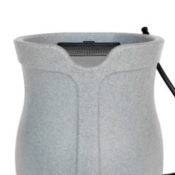 FCMP Outdoor Catalina 45 Gallon Rain Water Barrel Catcher System with Flat Back for Watering Outdoor Plants, Light Granite
