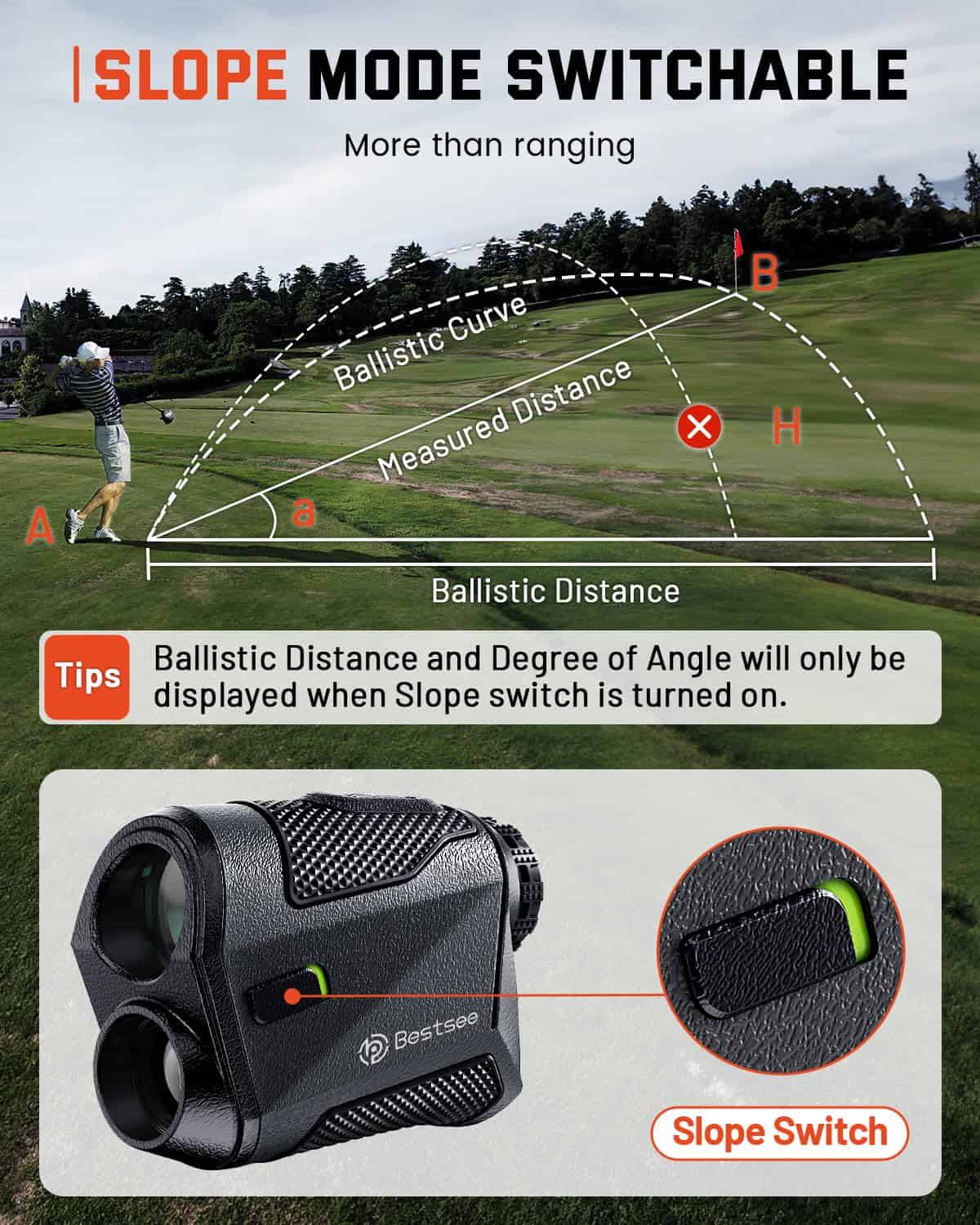 Bestsee Golf Rangefinder with Slope, 7X Magnification, USB-C Rechargeable Rangefinders Magnet Strip