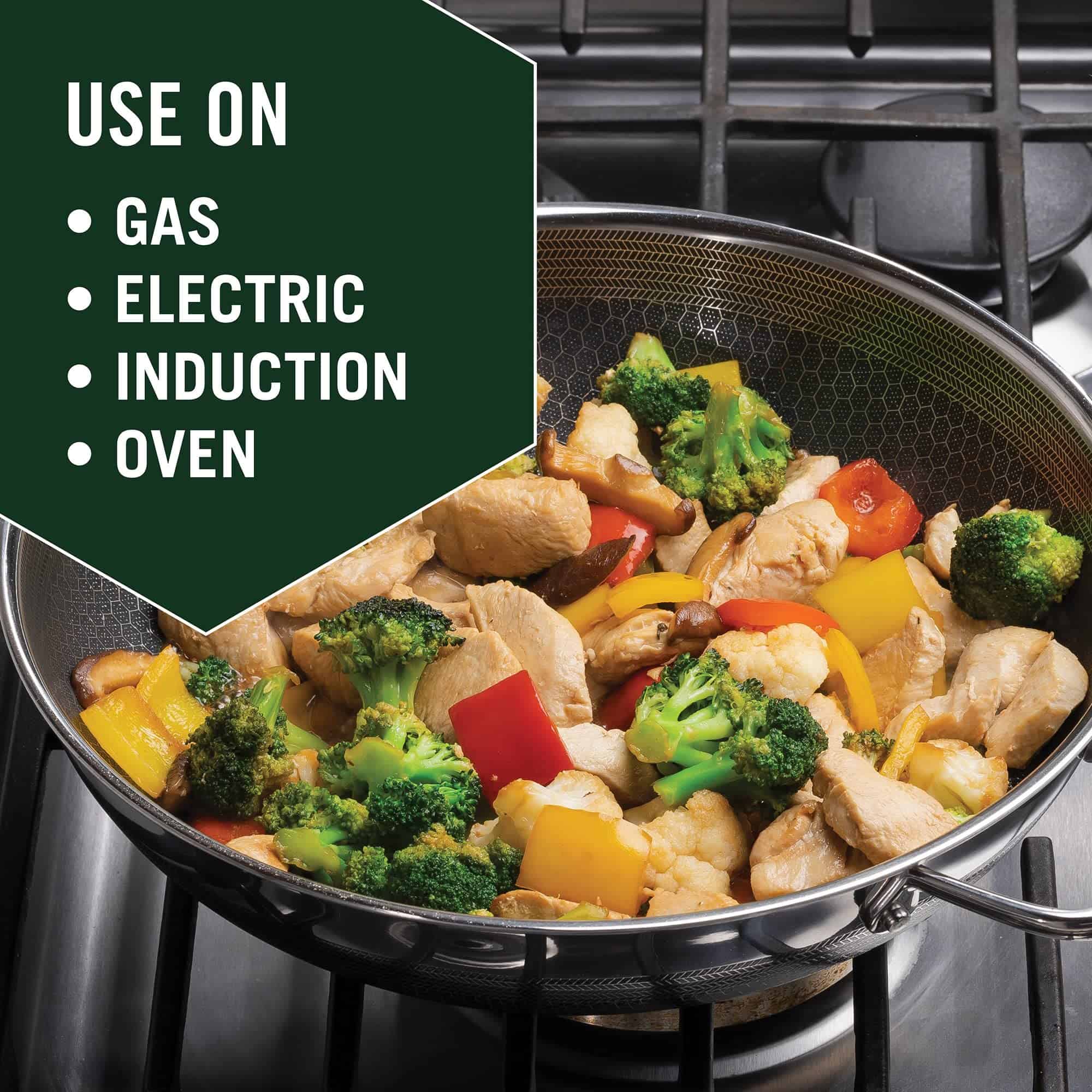 HexClad Hybrid Nonstick 12-Inch Wok, Stay-Cool Handle, Dishwasher and Oven Safe, Compatible with All Cooktops, Induction Ready