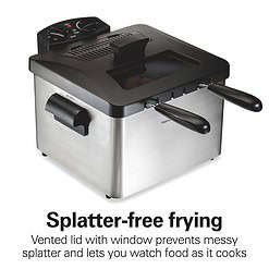 Hamilton Beach Triple Basket Electric Deep Fryer, 4.7 Quarts, 1800 Watts, Stainless Steel (35034)