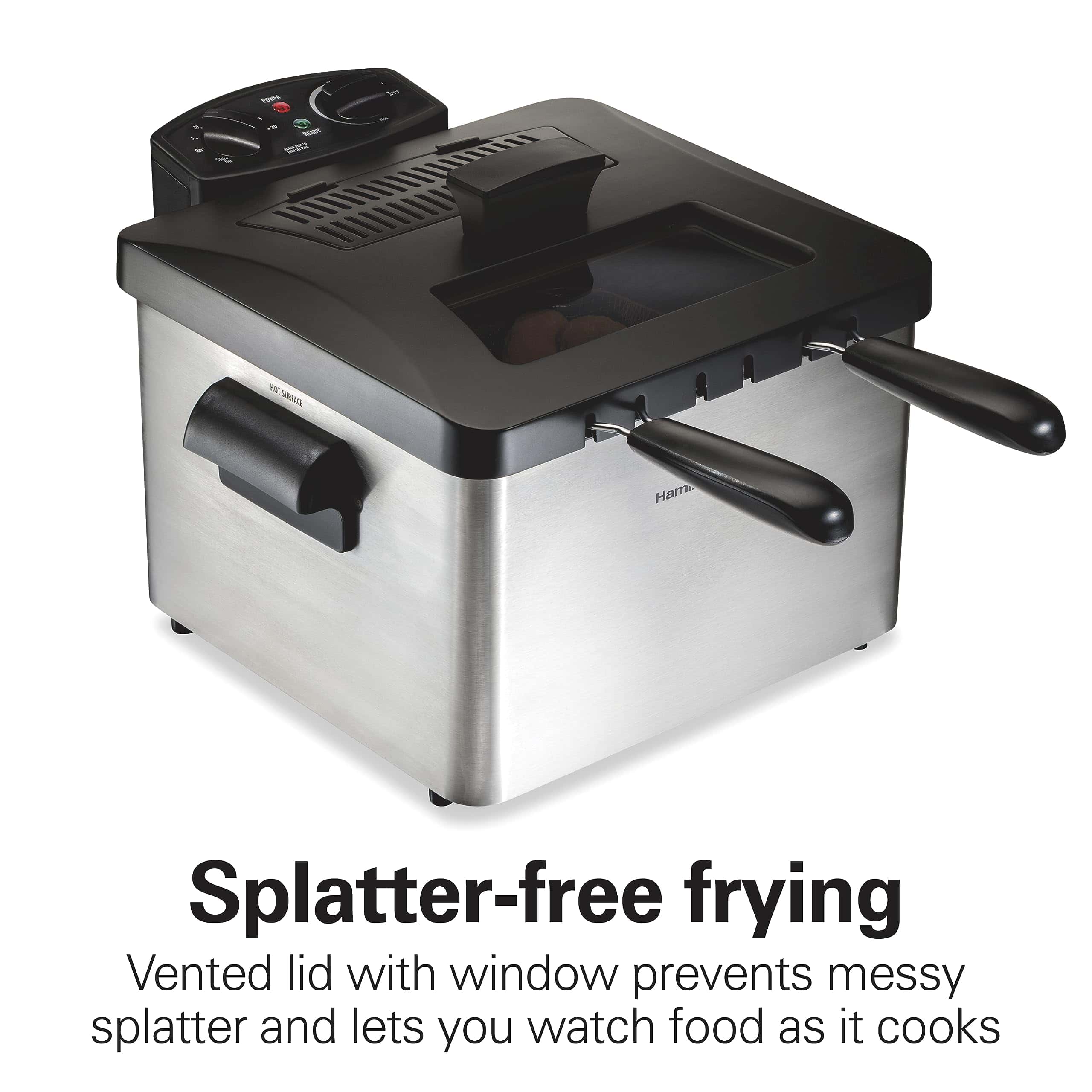Hamilton Beach Triple Basket Electric Deep Fryer, 4.7 Quarts, 1800 Watts, Stainless Steel (35034)