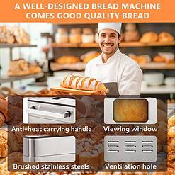 EUHOMY Bread Maker Machine 2LB Bread Maker for 3 Loaf Sizes & 3 Crust Colors, Gluten Free