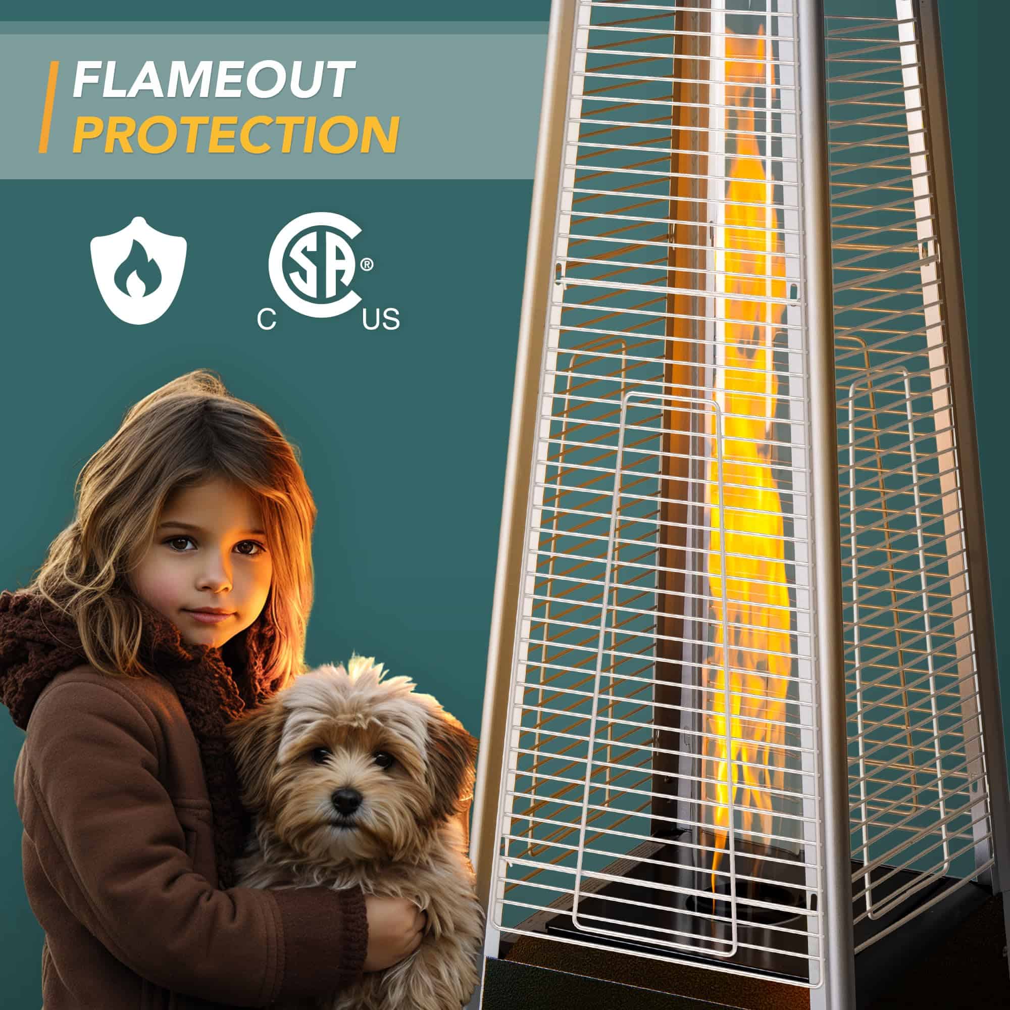 Pamapic Patio Heater, 48,000 BTU Pyramid Flame Outdoor Heater with Cover