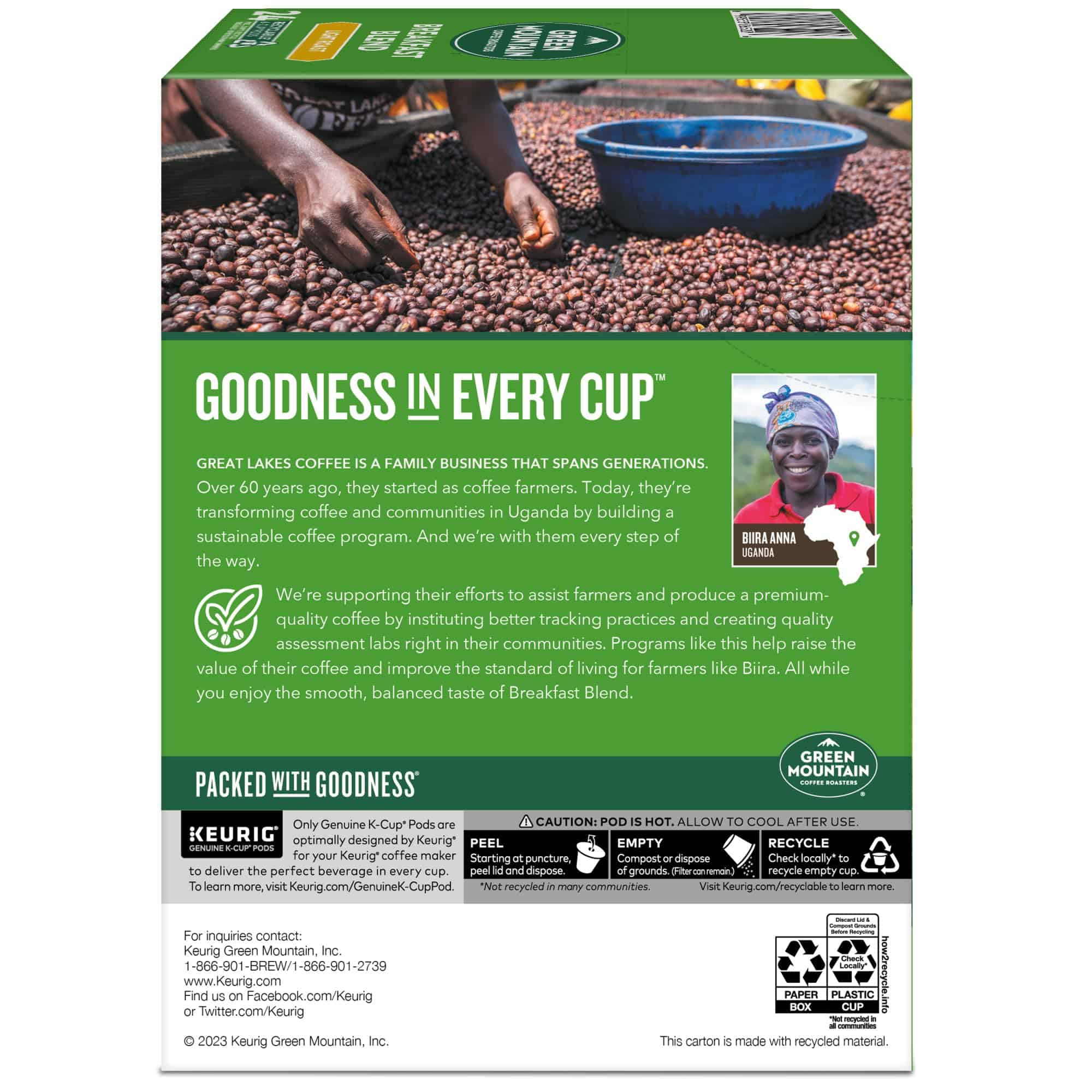 Green Mountain Coffee Roasters Breakfast Blend Single-Serve Keurig K-Cup Pods, Light Roast Coffee, 96 Count (4 Packs of 24)