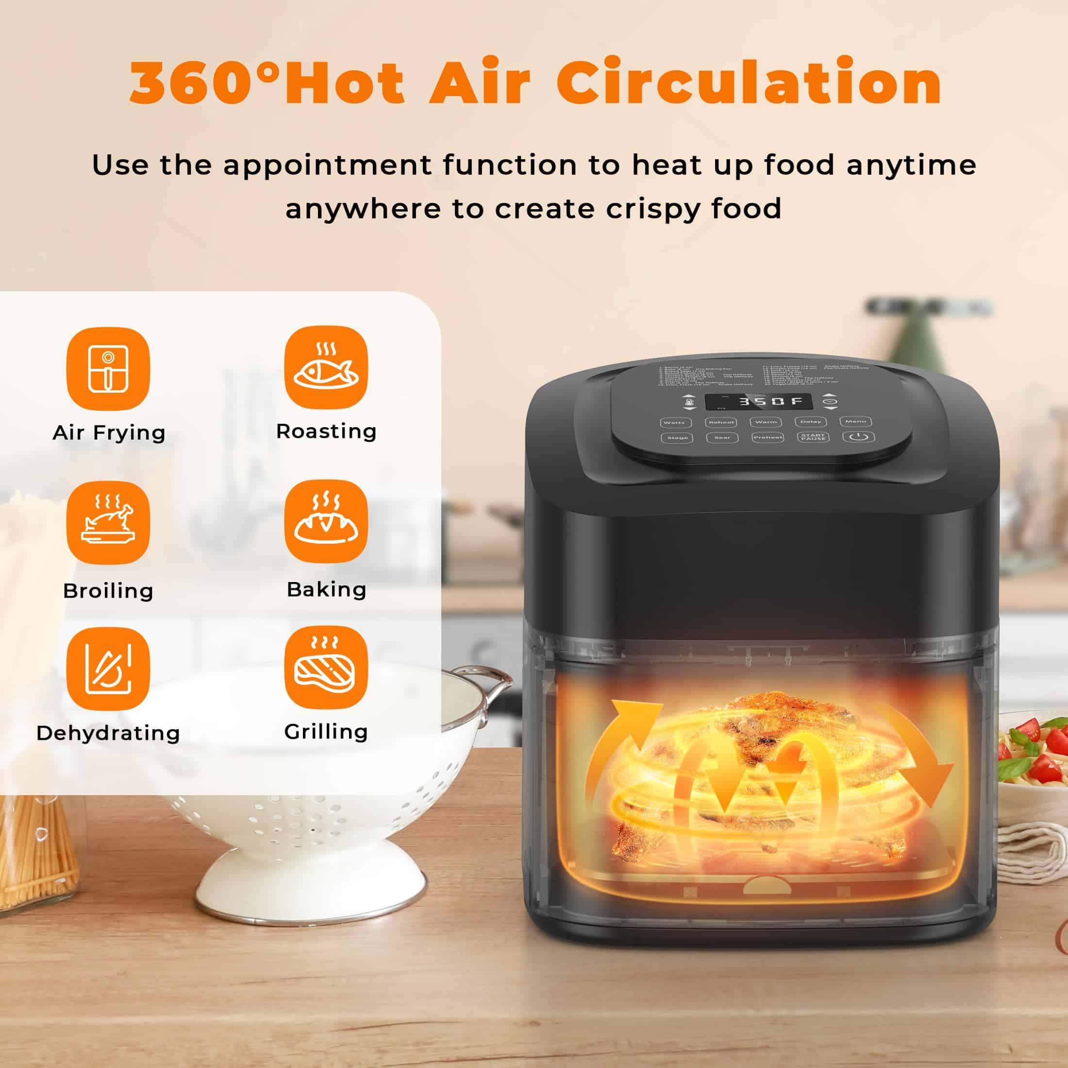 Nuwave Brio 10-in-1 Air Fryer 7.25Qt, Dishwasher Safe Basket, and App with 100+ Recipes - Black