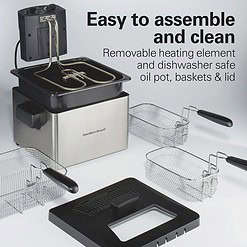 Hamilton Beach Triple Basket Electric Deep Fryer, 4.7 Quarts, 1800 Watts, Stainless Steel (35034)