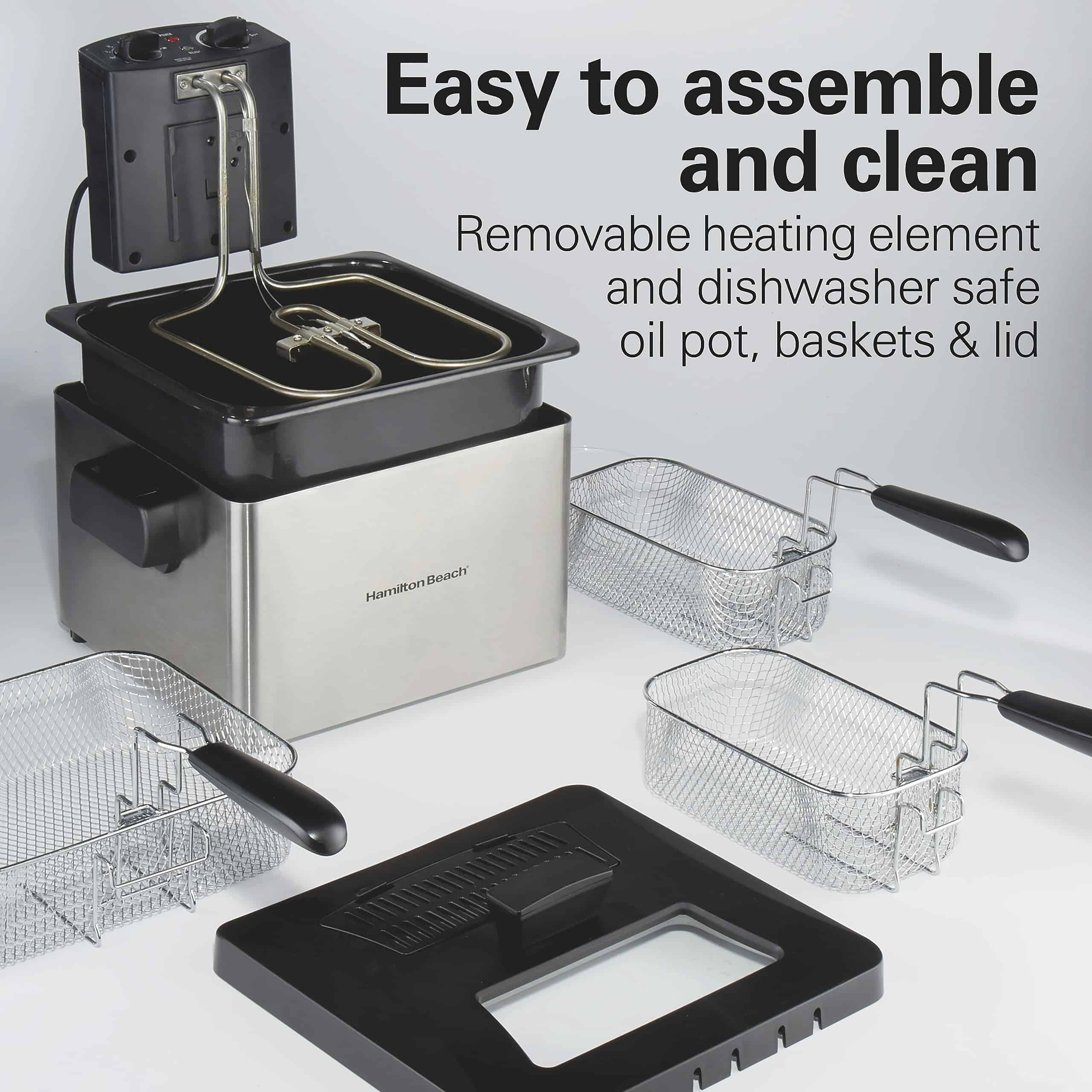 Hamilton Beach Triple Basket Electric Deep Fryer, 4.7 Quarts, 1800 Watts, Stainless Steel (35034)
