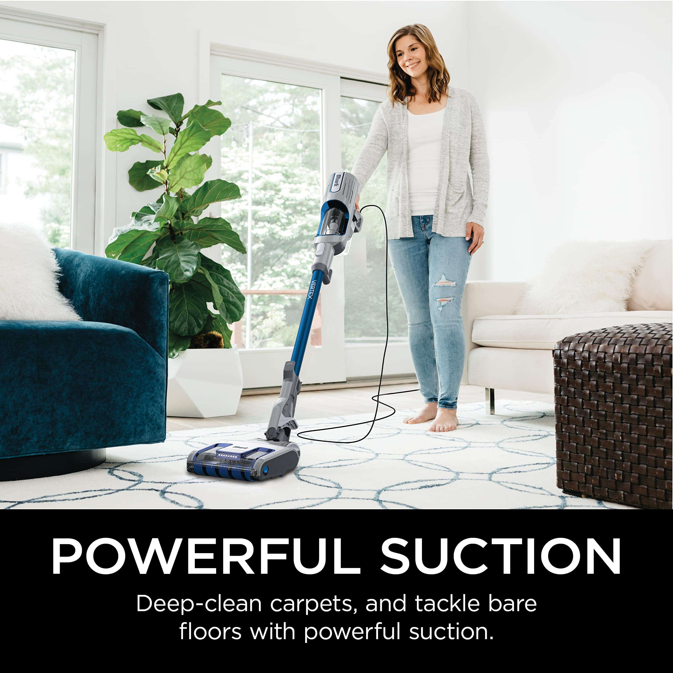 Shark HZ2002 Vertex Ultralight Corded Stick DuoClean PowerFins & Self-Cleaning Brushroll, Cobalt Blue