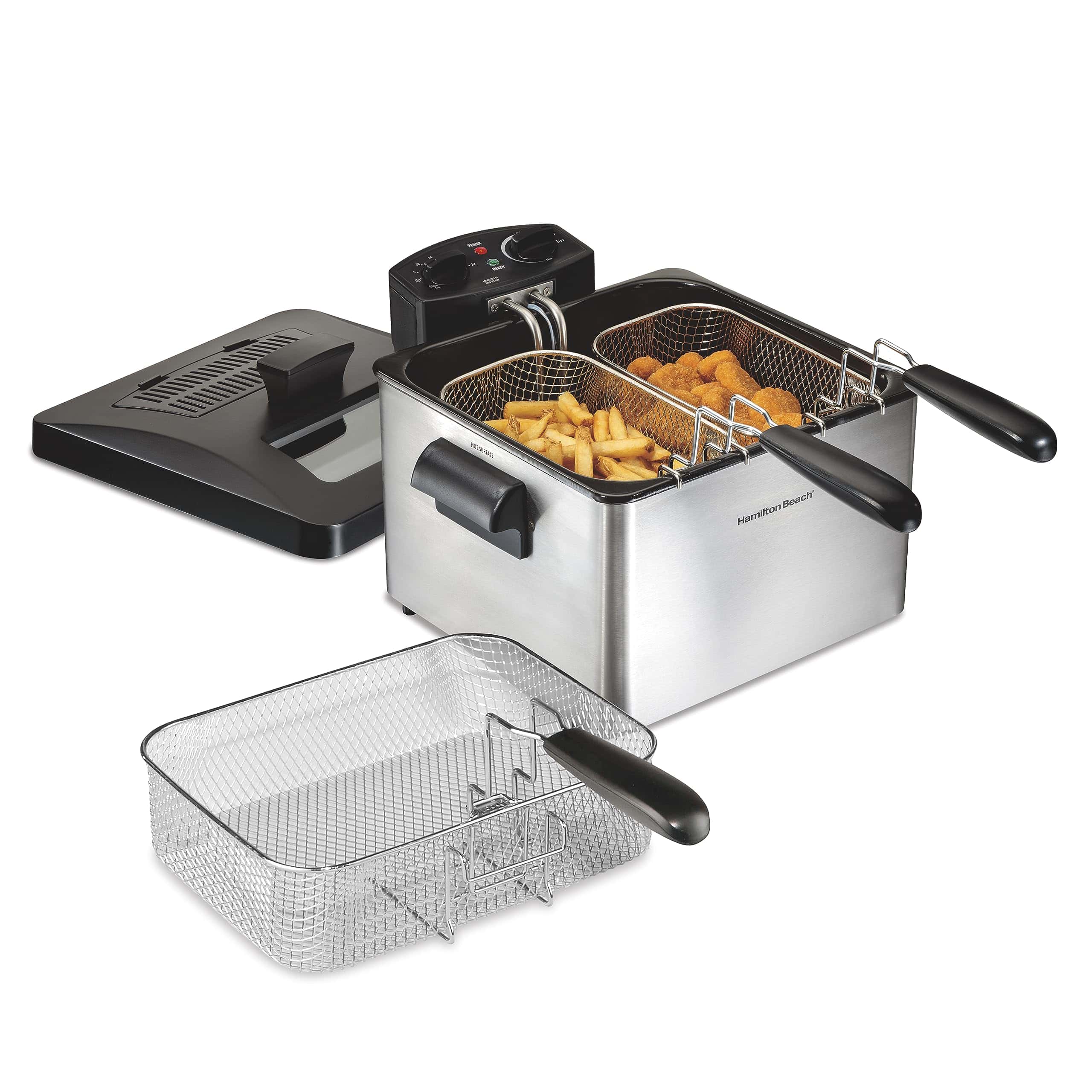 Hamilton Beach Triple Basket Electric Deep Fryer, 4.7 Quarts, 1800 Watts, Stainless Steel (35034)