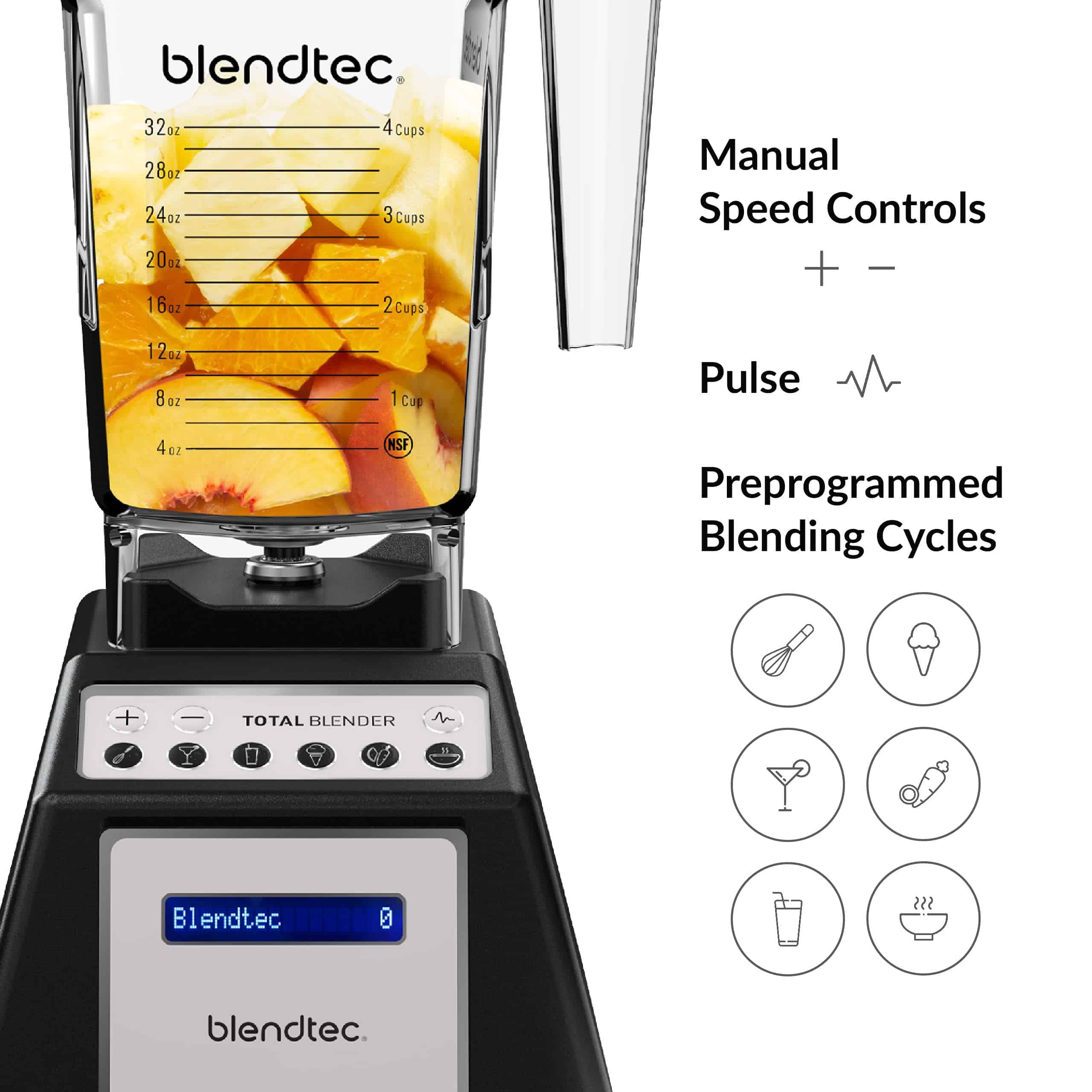 Blendtec Total Blender Classic - Includes FourSide Jar (75 oz) - 10-Speed Professional-Grade Countertop Blender, Black
