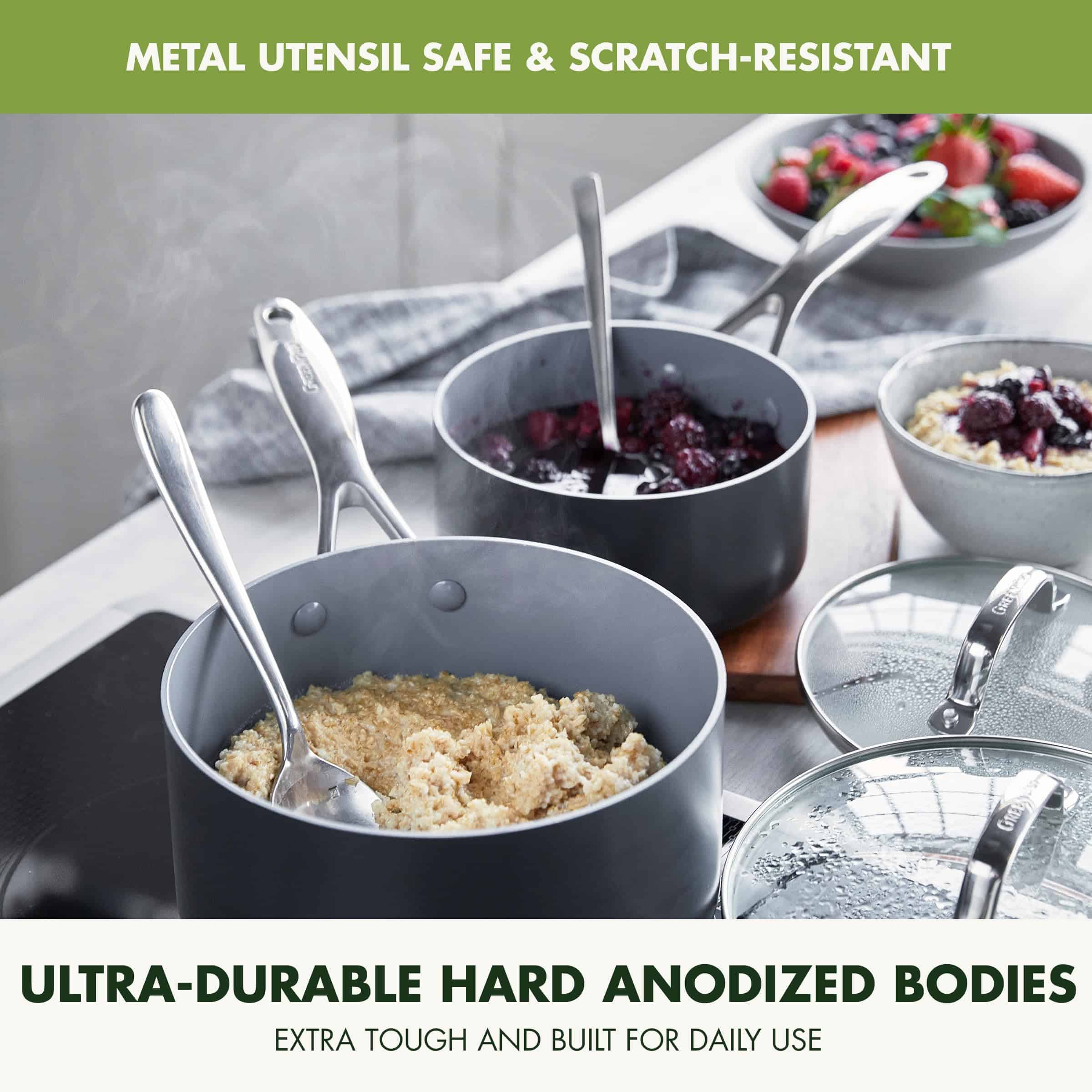 GreenPan Valencia Pro Hard Anodized 11 Piece Cookware Pots and Pans Set, Dishwasher & Oven Safe, Gray
