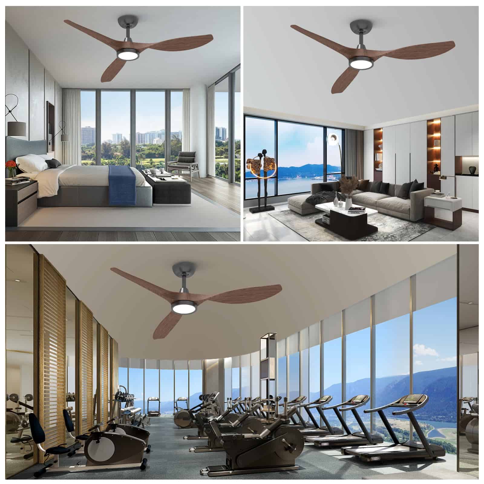 Roomratv Ceiling Fans with Lights and Remote, 52 Inch Large Airflow Indoor Ceiling Fans, Dark Woodgrain