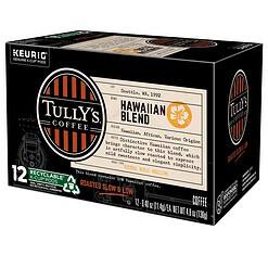 Tully's Coffee Hawaiian Blend Keurig Single-Serve K-Cup Pods, Medium Roast, 72 Count (6 Packs of 12)