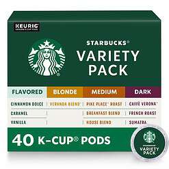 Starbucks K-Cup Coffee Pods - Starbucks Blonde, Medium, Dark Roast & Flavored Coffee - Variety Pack for Keurig Brewers - 1 box (40 pods total)