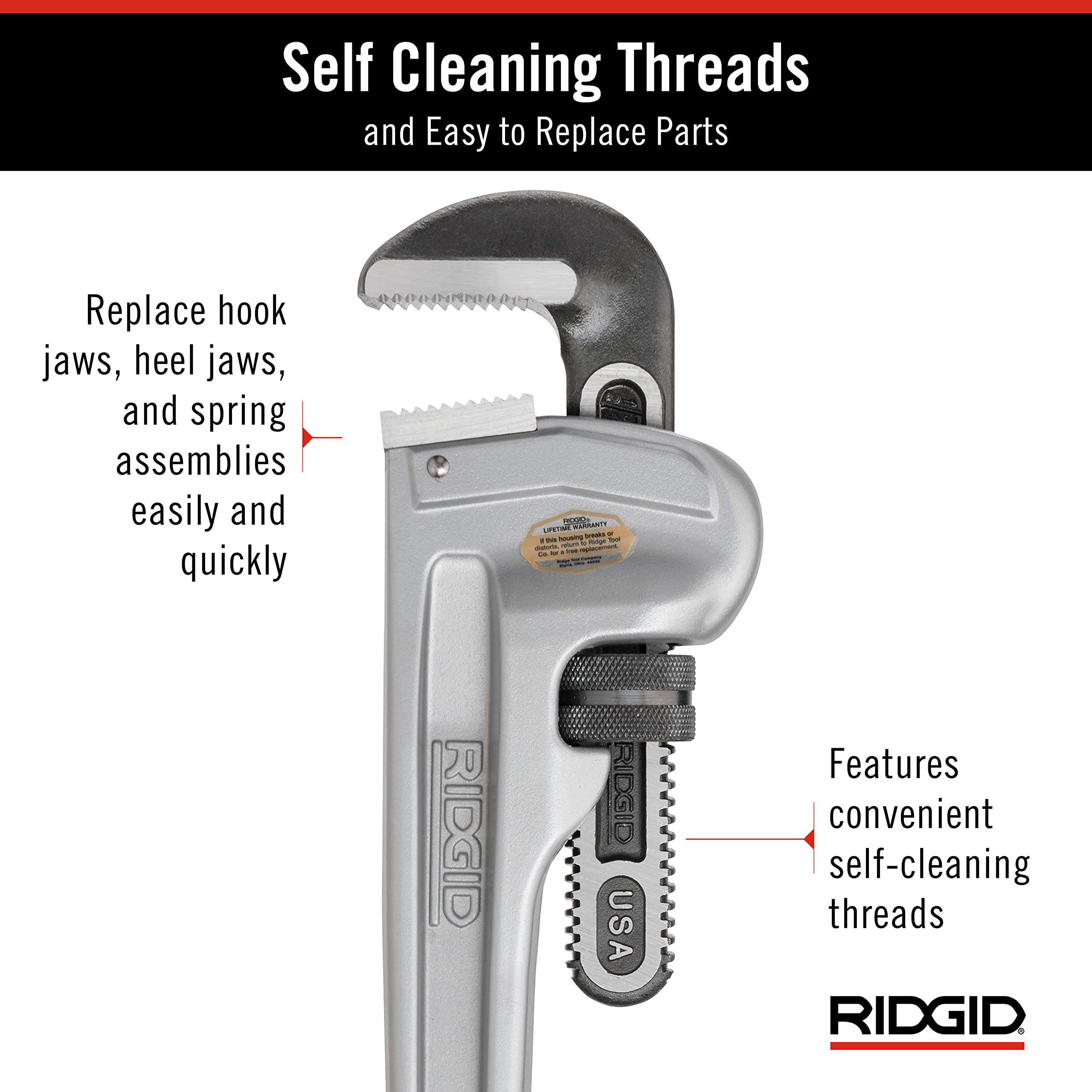 RIDGID 31105 Model 824 Aluminum Straight Pipe Wrench, 24-inch Plumbing Wrench, grey
