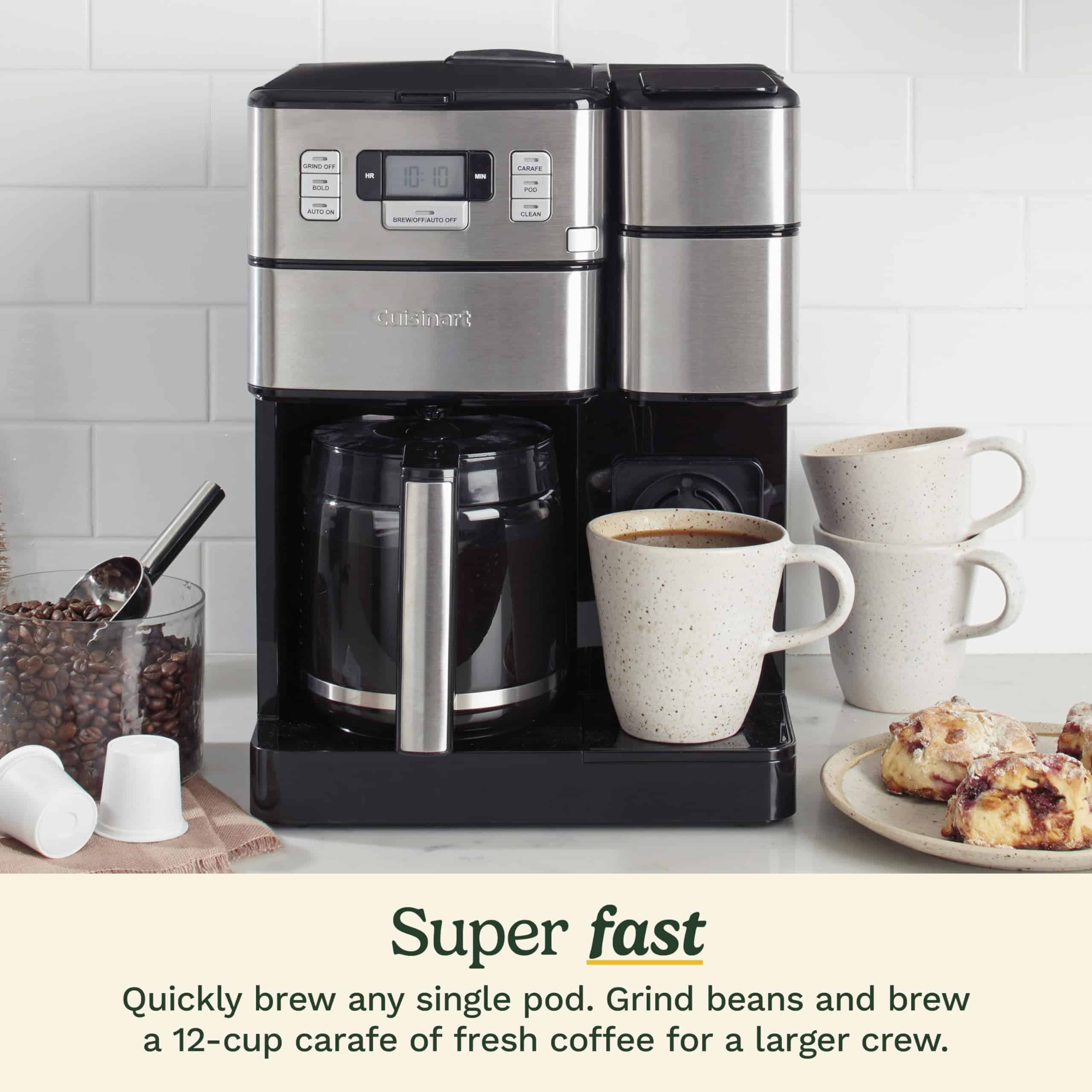 Cuisinart SS-GB1 Coffee Center Grind and Brew Plus, Coffeemaker and Single-Serve Brewer, Black/Silver, 12-Cup Glass
