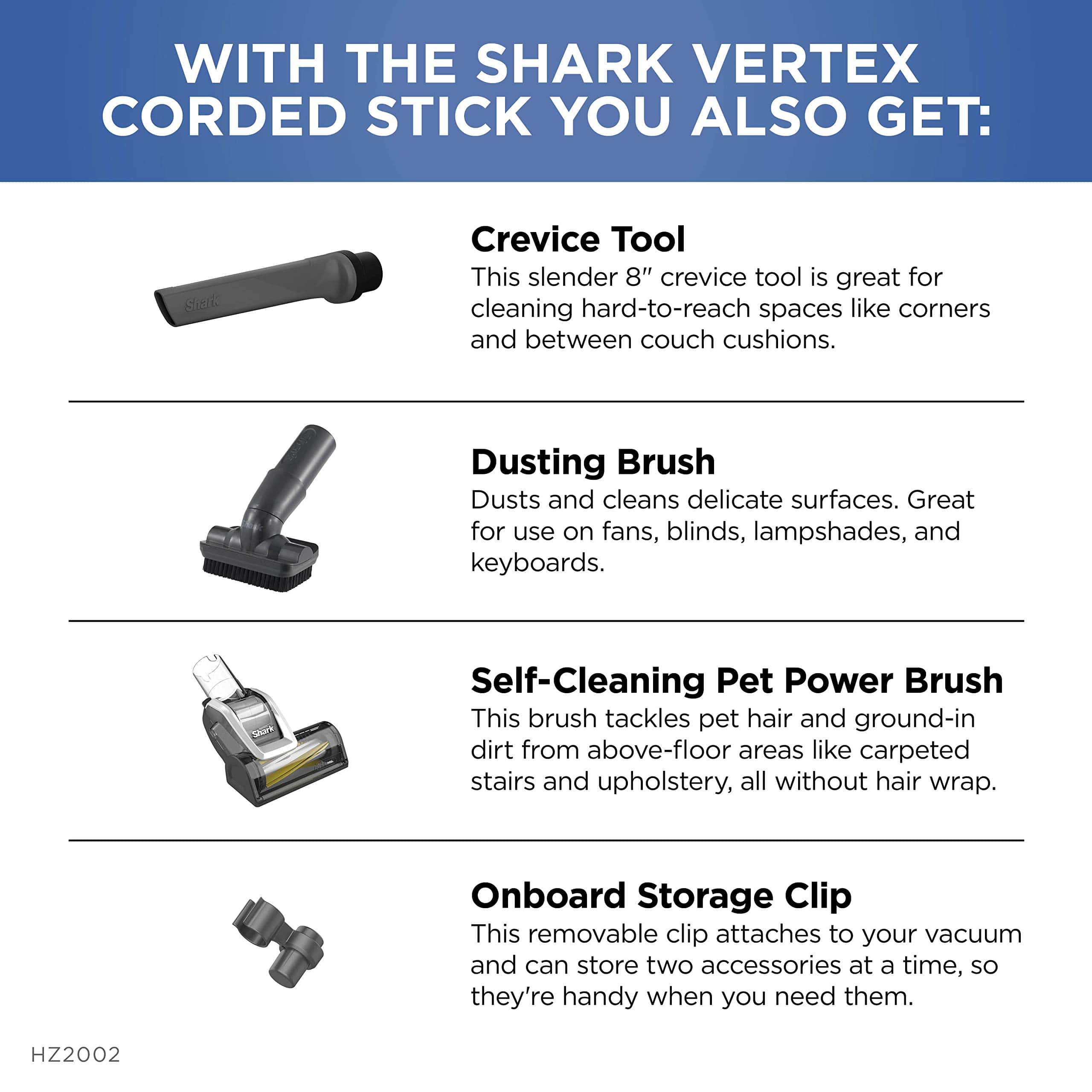 Shark HZ2002 Vertex Ultralight Corded Stick DuoClean PowerFins & Self-Cleaning Brushroll, Cobalt Blue