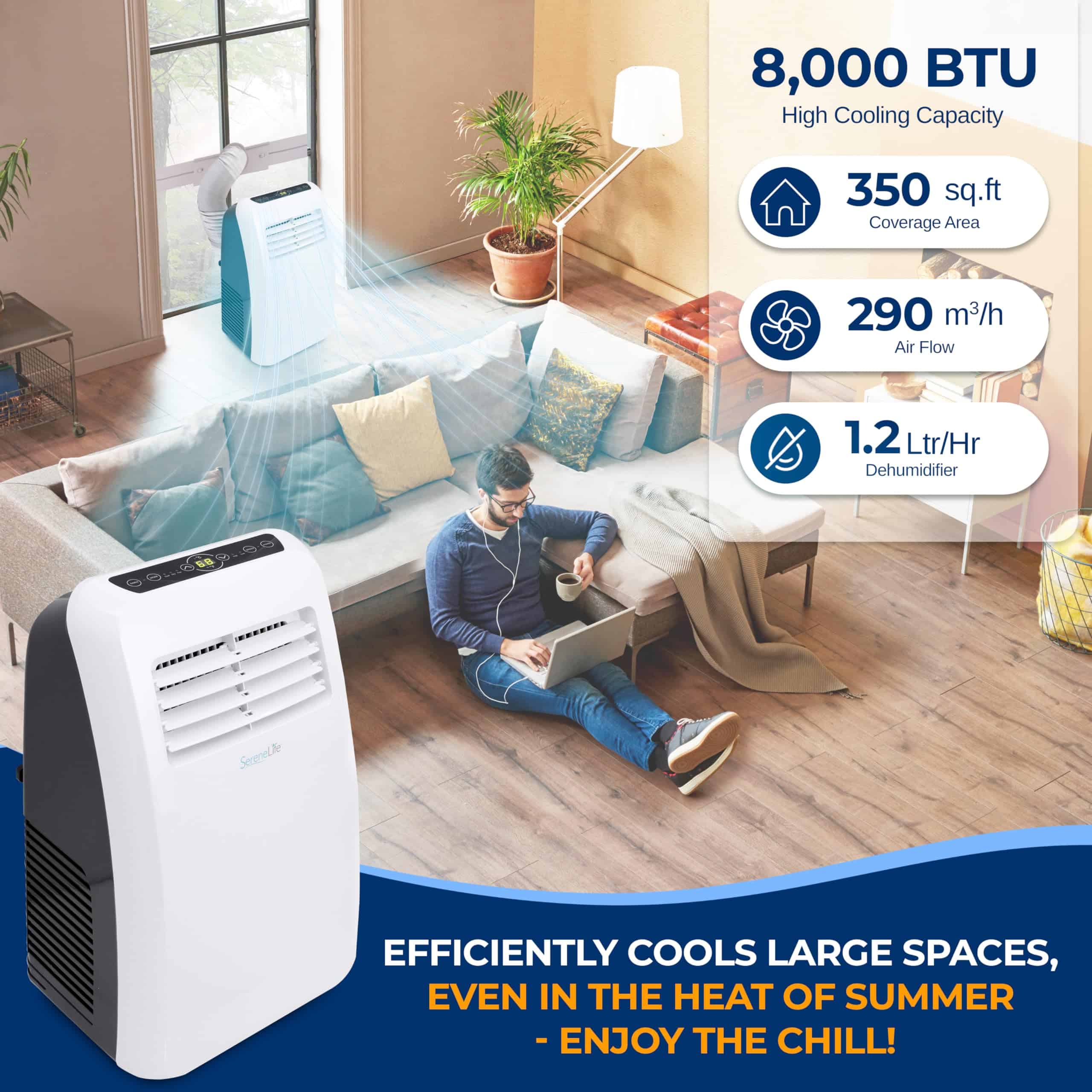 SereneLife 3-in-1 Portable Air Conditioner with Built-in Dehumidifier Function