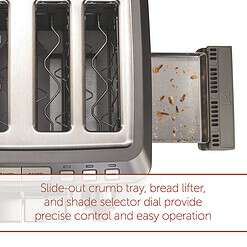 Wolf Gourmet 4-Slice Extra-Wide Slot Toaster with Shade Selector, Bagel and Defrost Settings, Red Knob, Stainless Steel