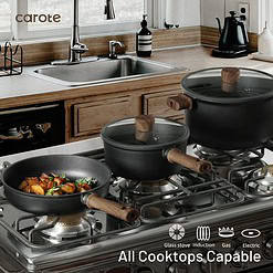 CAROTE 16pcs Pots and Pans Set Non Stick, Nonstick Kitchen Cookware Sets, Black