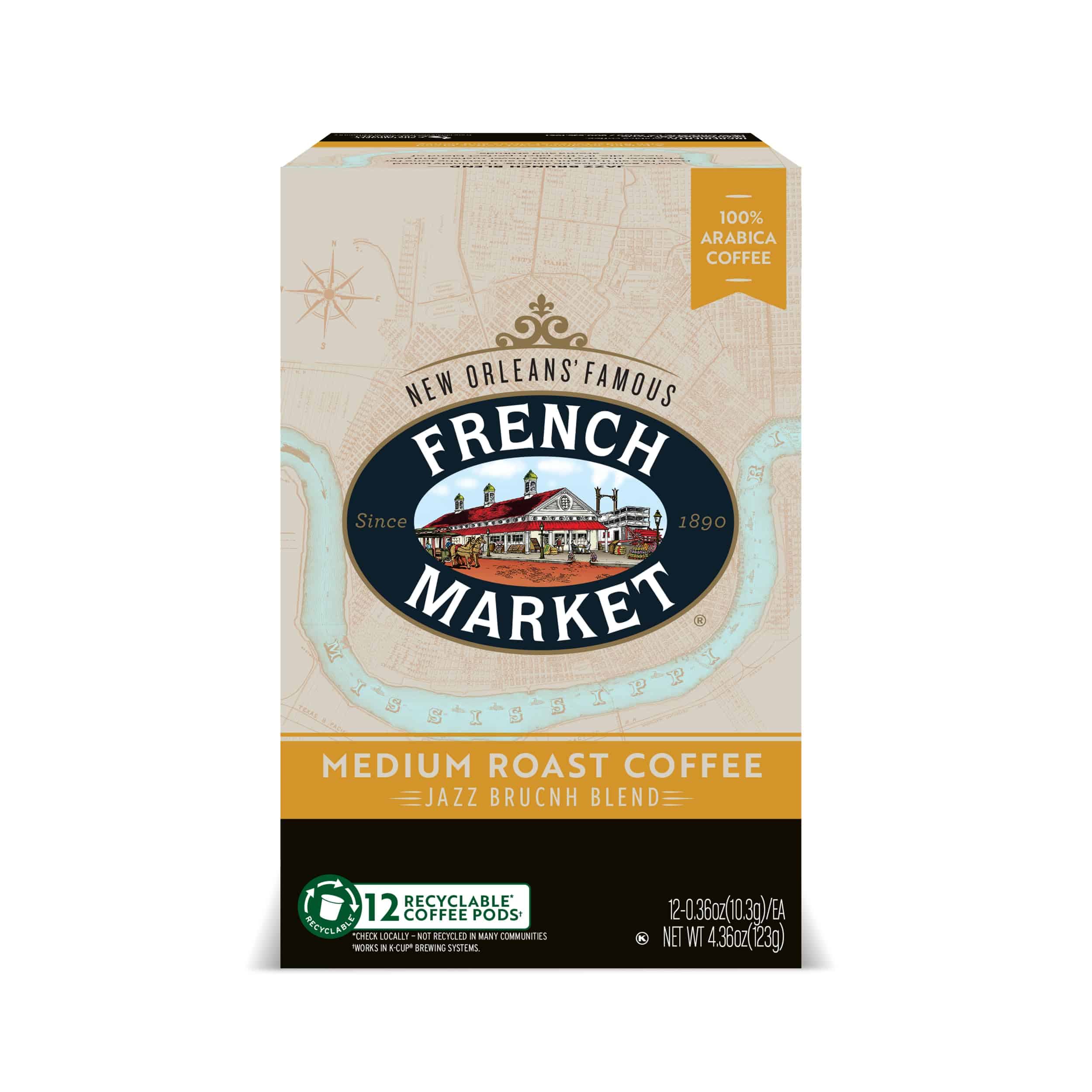 French Market Jazz Brunch Blend Medium Roast Single Serve Coffee Pods, 12 Count Box (Pack of 6)