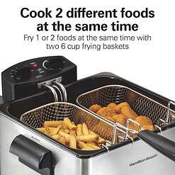 Hamilton Beach 35036 Deep Fryer with 2 Frying Baskets, 19 Cups / 4.5 Liters Oil Capacity,1800 Watts, Stainless Steel