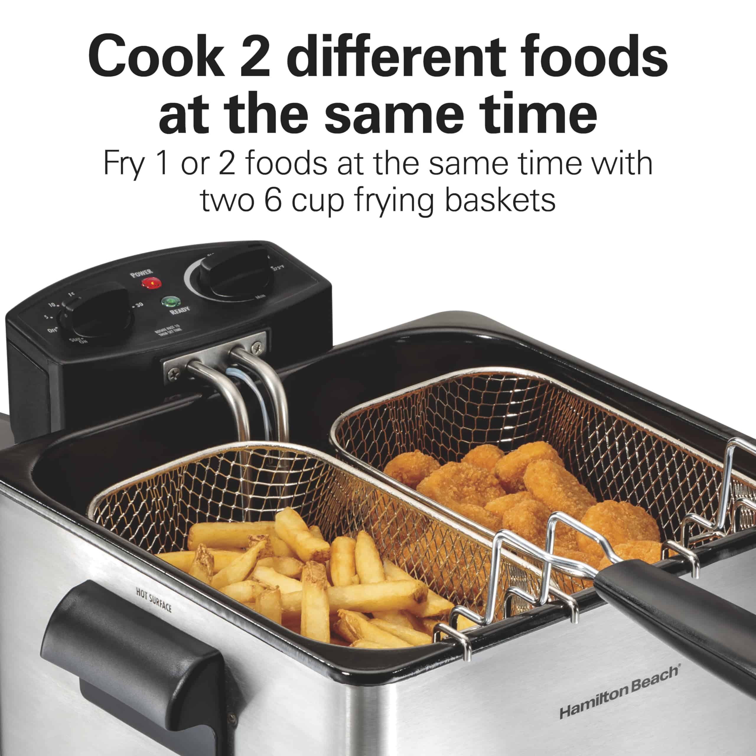 Hamilton Beach 35036 Deep Fryer with 2 Frying Baskets, 19 Cups / 4.5 Liters Oil Capacity,1800 Watts, Stainless Steel