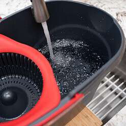 O-Cedar EasyWring Microfiber Spin Mop, Bucket Floor Cleaning System, Red, Gray