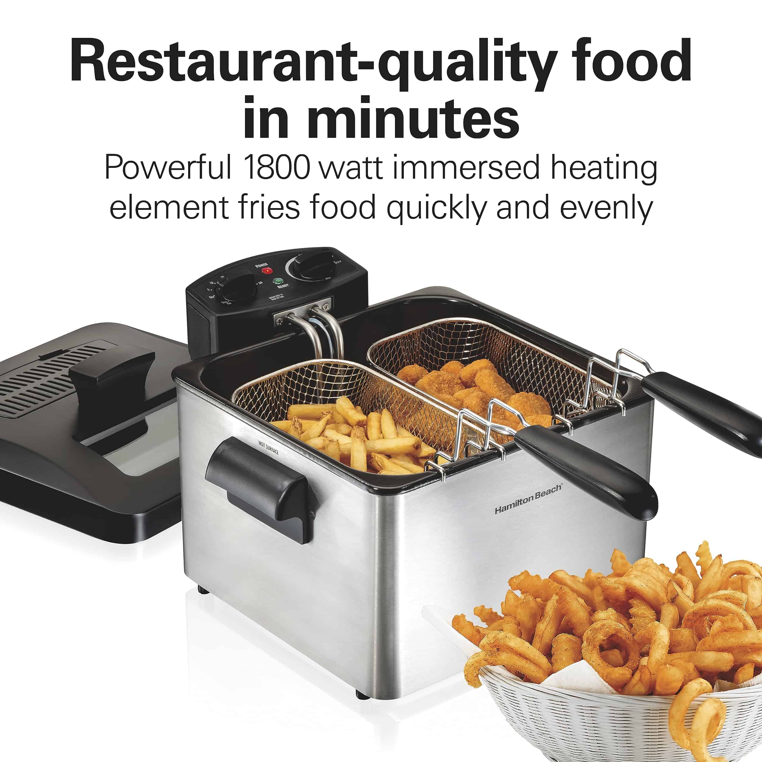 Hamilton Beach Triple Basket Electric Deep Fryer, 4.7 Quarts, 1800 Watts, Stainless Steel (35034)