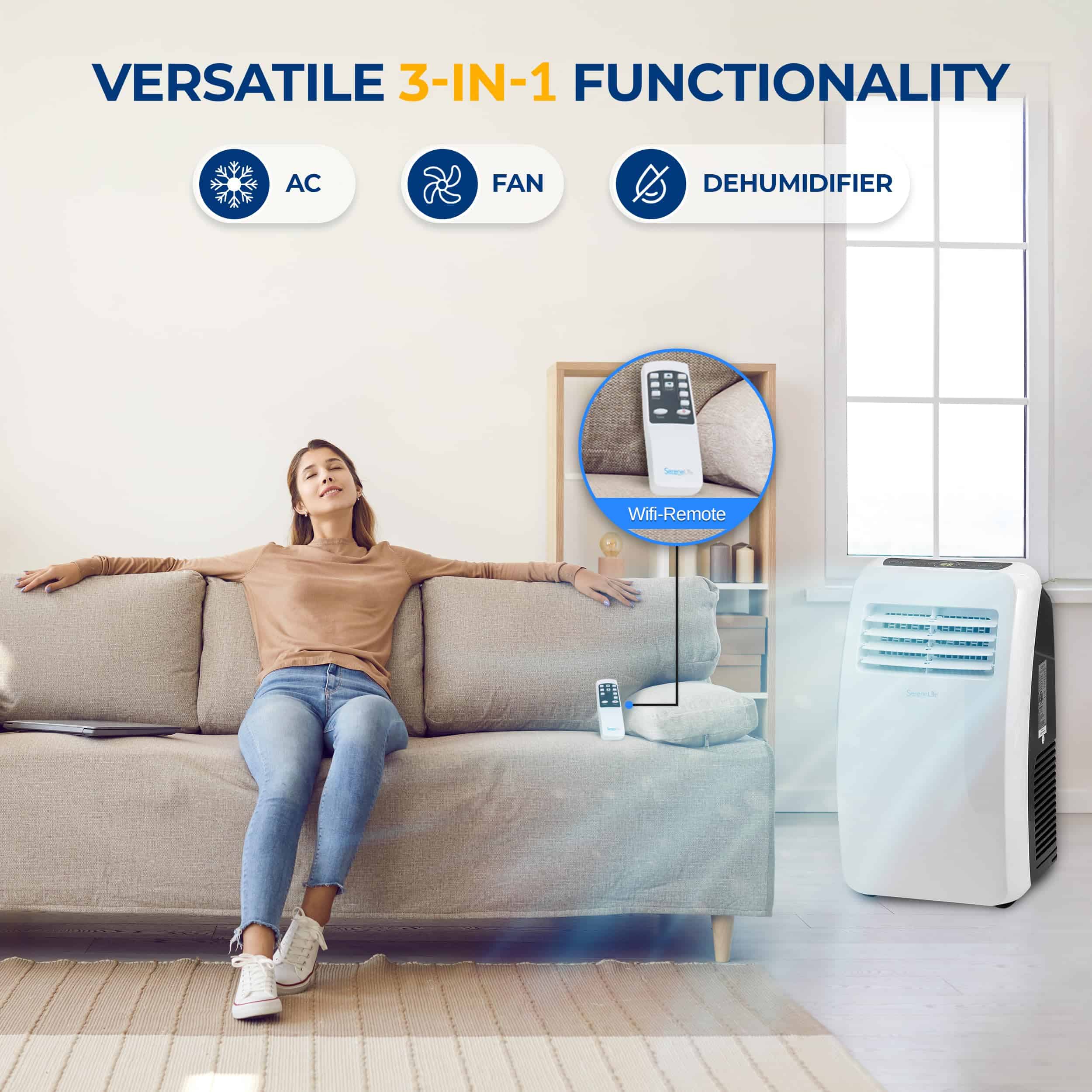 SereneLife 3-in-1 Portable Air Conditioner with Built-in Dehumidifier Function