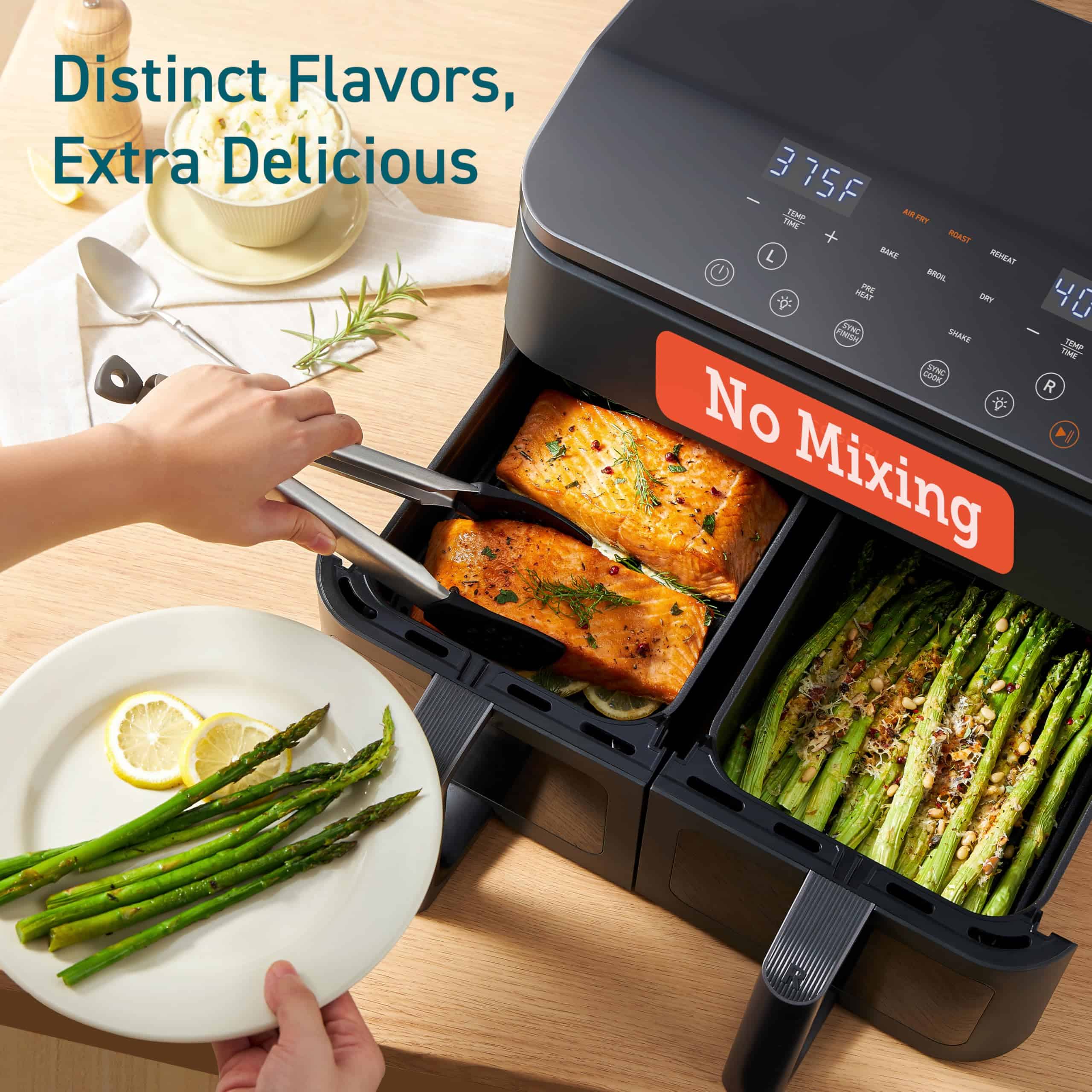 COSORI 9Qt 8-in-1 Dual Air Fryer, Fresh Balanced Meals, Dishwasher Safe
