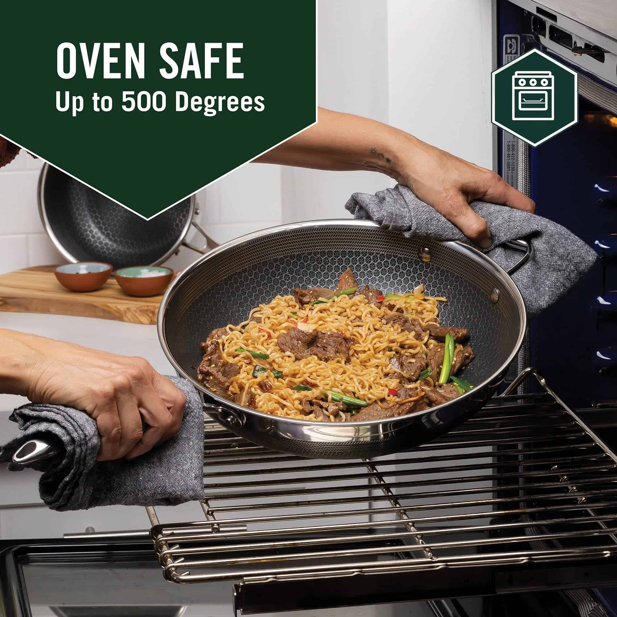 HexClad Hybrid Nonstick 12-Inch Wok, Stay-Cool Handle, Dishwasher and Oven Safe, Compatible with All Cooktops, Induction Ready
