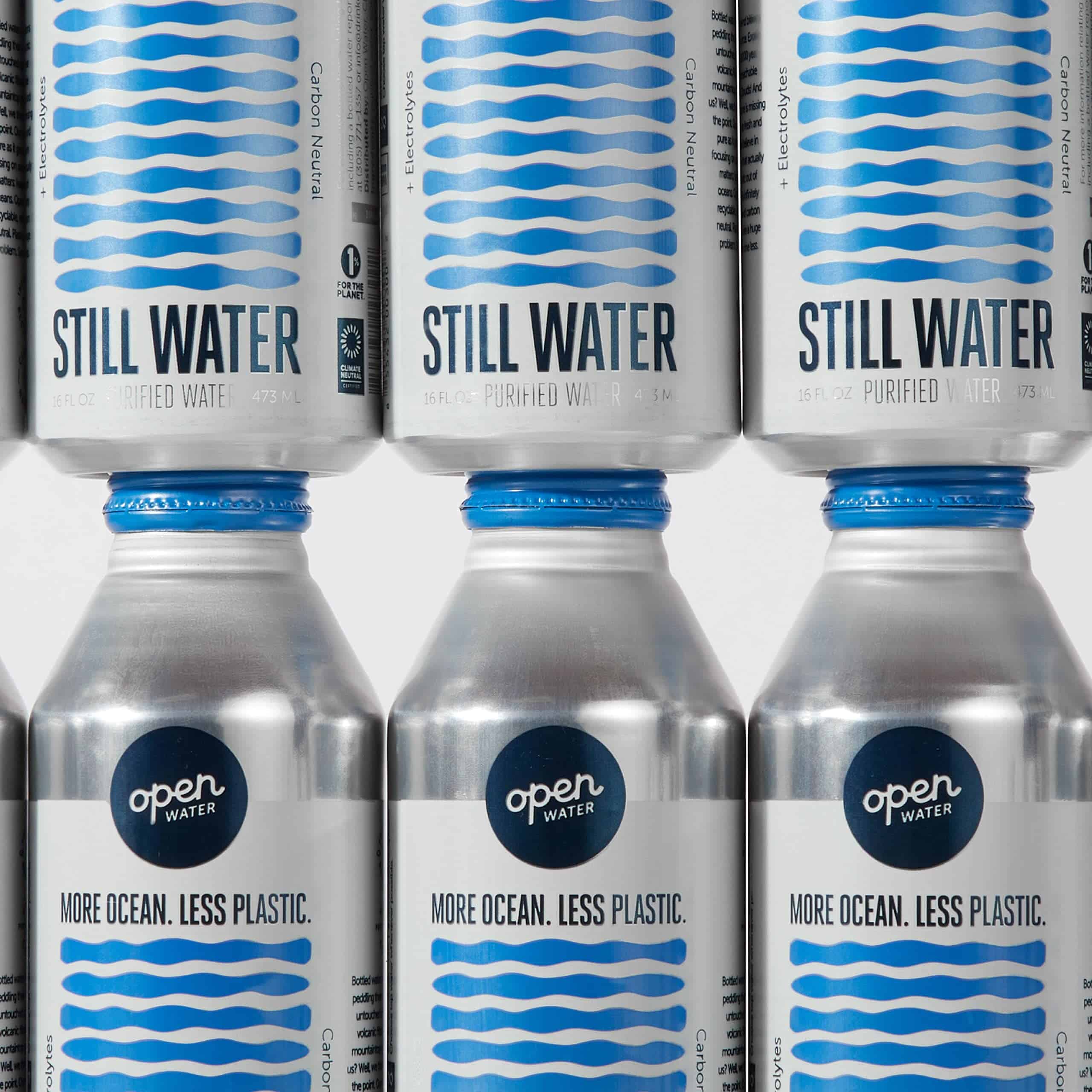 Open Water Still Bottled Water with Electrolytes in 16-oz Aluminum Bottles (6 Cases, 72 bottles - Still) | BPA-free and Eco friendly